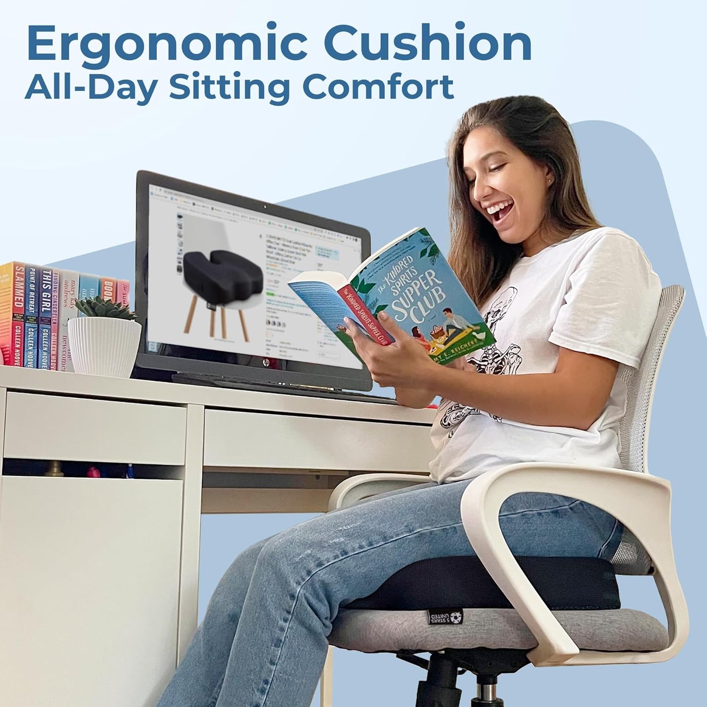 5 STARS UNITED Seat Cushion for Tailbone Pain Relief – Memory Foam Lifting Pillow for Coccyx, Hip, Hemorrhoid, Sciatica & Post-Surgery Recovery – Wheelchair, Car, Desk, Gaming & Office Chairs, Black