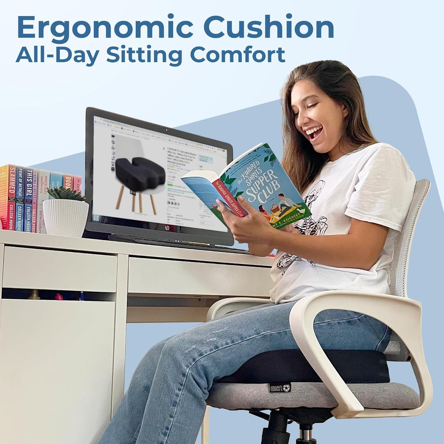 5 STARS UNITED Seat Cushion for Tailbone Pain Relief – Large Memory Foam Lifting Pillow for Coccyx, Hip, Sciatica & Post-Surgery Recovery – Wheelchair, Car, Desk, Gaming & Office Chairs, Black