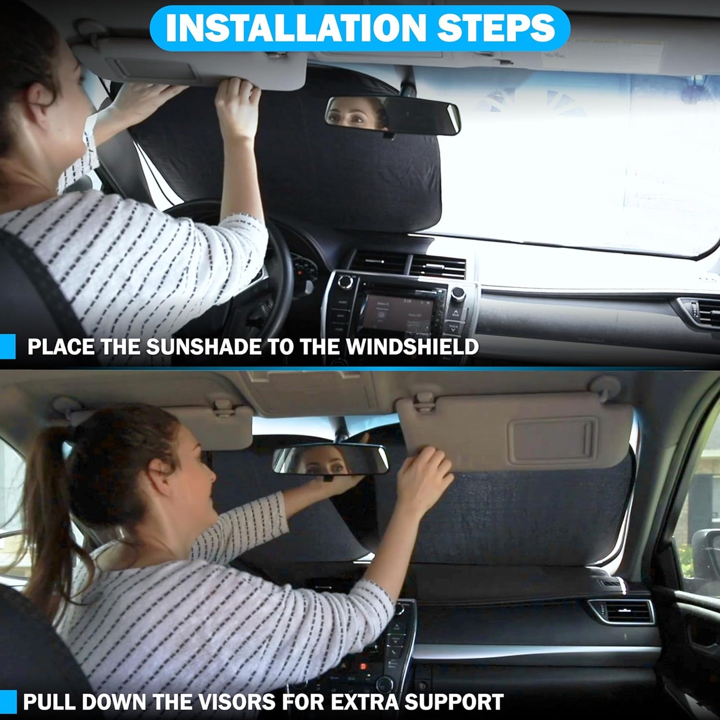 2 Piece Truck Windshield Sun Shade Foldable | Front Windshield Shade for Superior Sun, Heat, and UV Rays Protection | Square Sunshade for Car Ensuring Interior Protection | Large (36"x32.5")