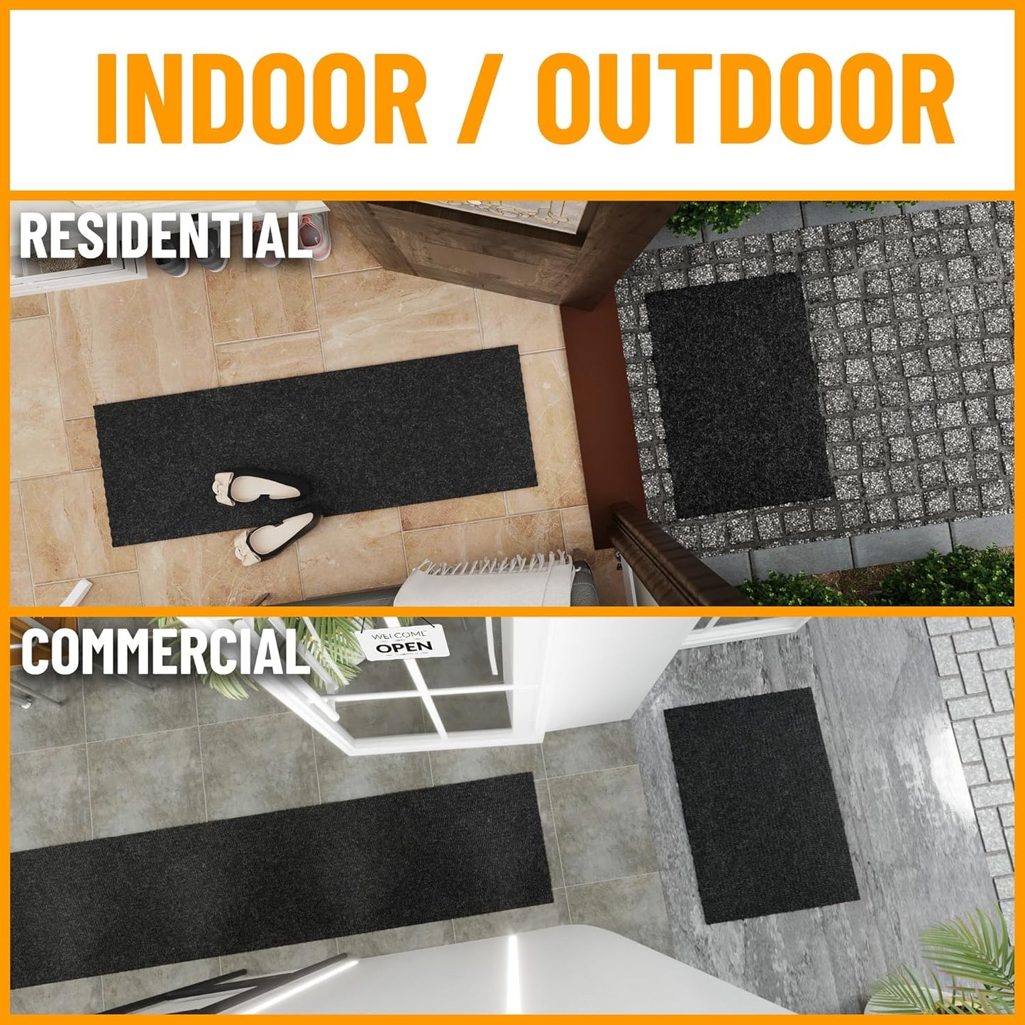 Ottomanson 2'7" x 28' Hallway Runner with Scraper Pile - Extra Durable Non-Slip Rug Mat for Indoor & Outdoor Use - Ideal for Kitchen, Entryway & Garage - High-Traffic Carpet, Black
