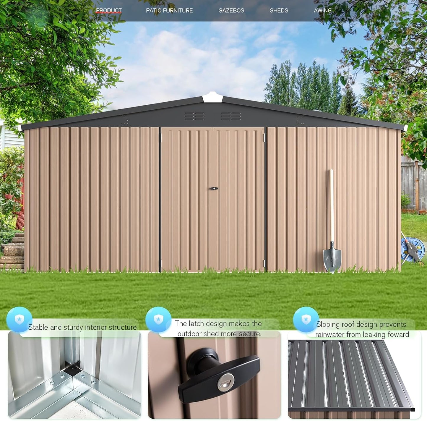 AECOJOY 14' x 12' Shed Outdoor Metal Storage, Large Storage Sheds & Outdoor Storage Clearance 14' x 12', Large Steel Yard Shed, Tool Storage for Garden, Backyard, Patio, Outside use in Grey
