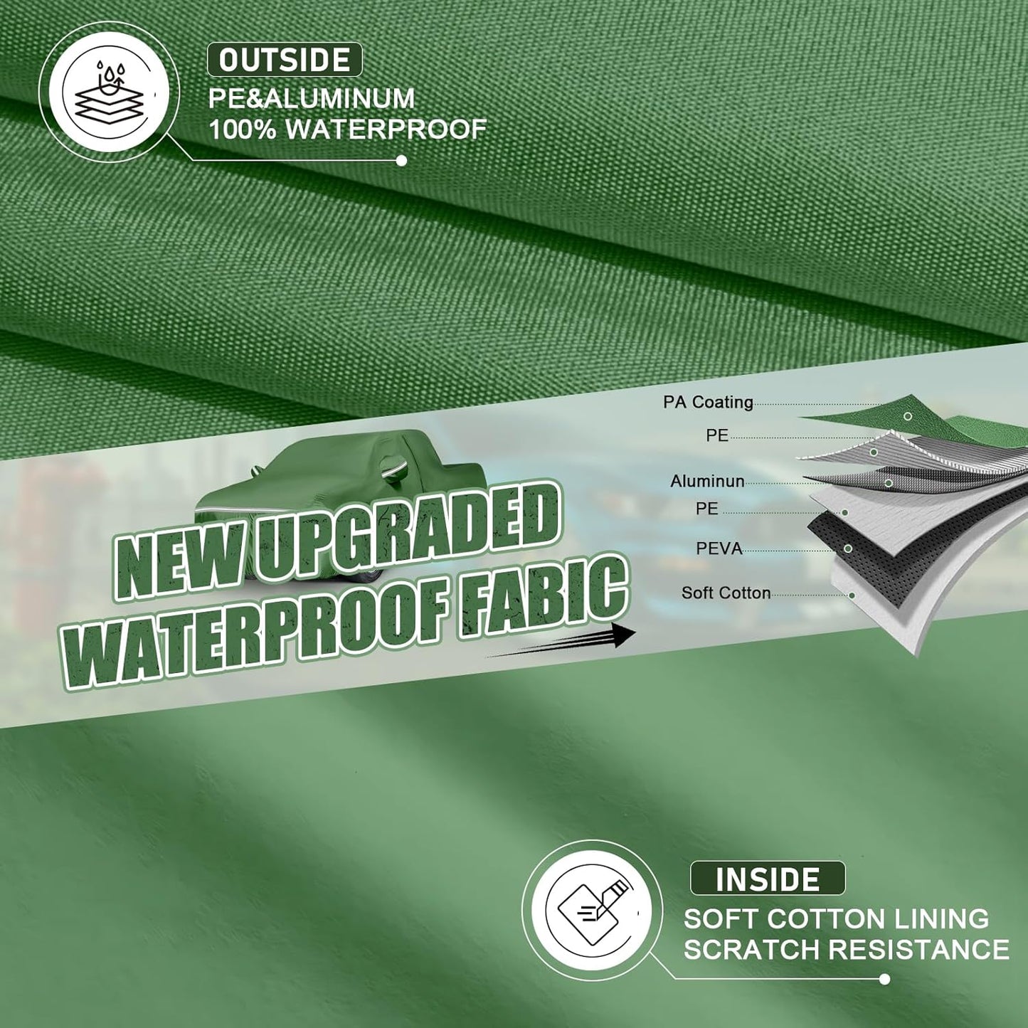 BOSSTONE Car Cover Custom Fit for Nissan Frontier (1998-2020) King/Crew Cab Short Bed Waterproof All Weather for Automobiles Full Exterior Cover Rain Sun Snow Protector with Door Zipper (Green)