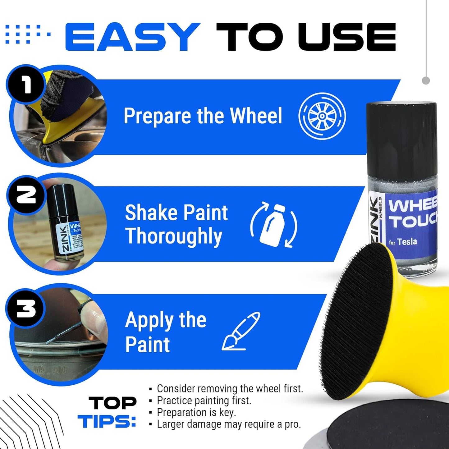 Premium Tesla Wheel Curb Rash Repair Kit for Model S 21-inch Silver Twin Turbine Rims - DIY Kit with Color-matched Touch Up Paint - Made in USA