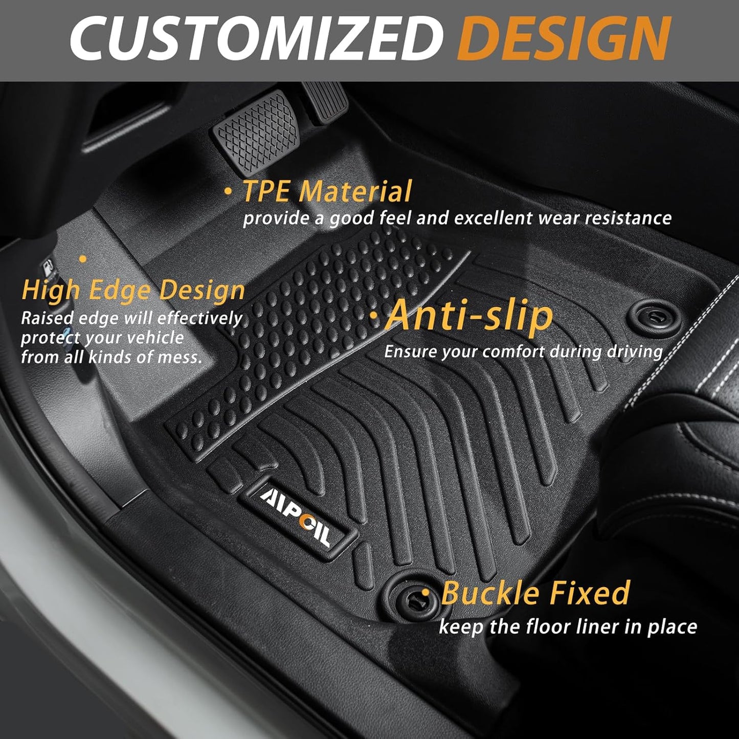 AIPOIL® Floor Mats for 2019-2025 BMW X7 40i, M50i, M60i (Only Fits 6 Seats) All Weather Protection TPE Anti-Slip Automotive Full Set Custom Car Mats Accessories - Black