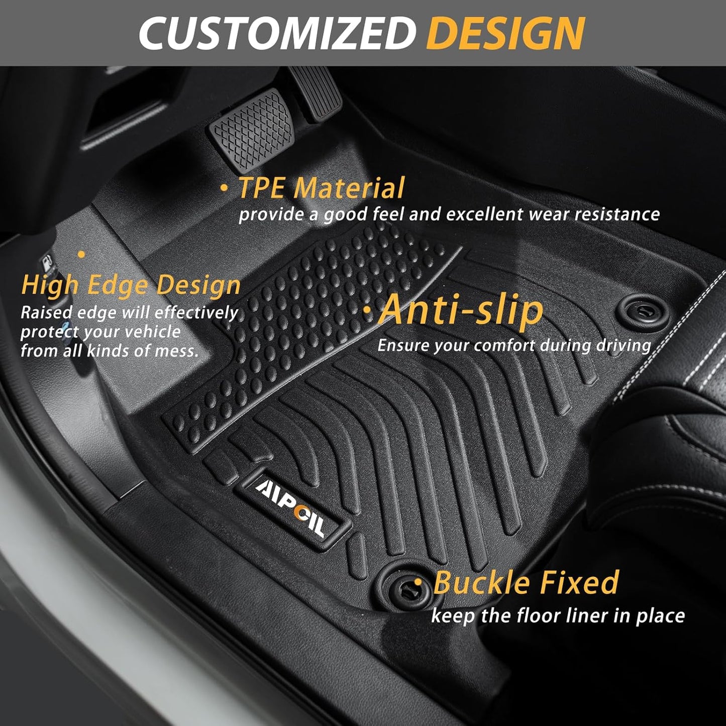 AIPOIL® Floor Mats & Cargo Liner Set for 2022-2024 2025 Toyota Corolla Cross AWD (Not for Hybrid) All Weather Protection TPE Anti-Slip Automotive Full Set Accessories - Black