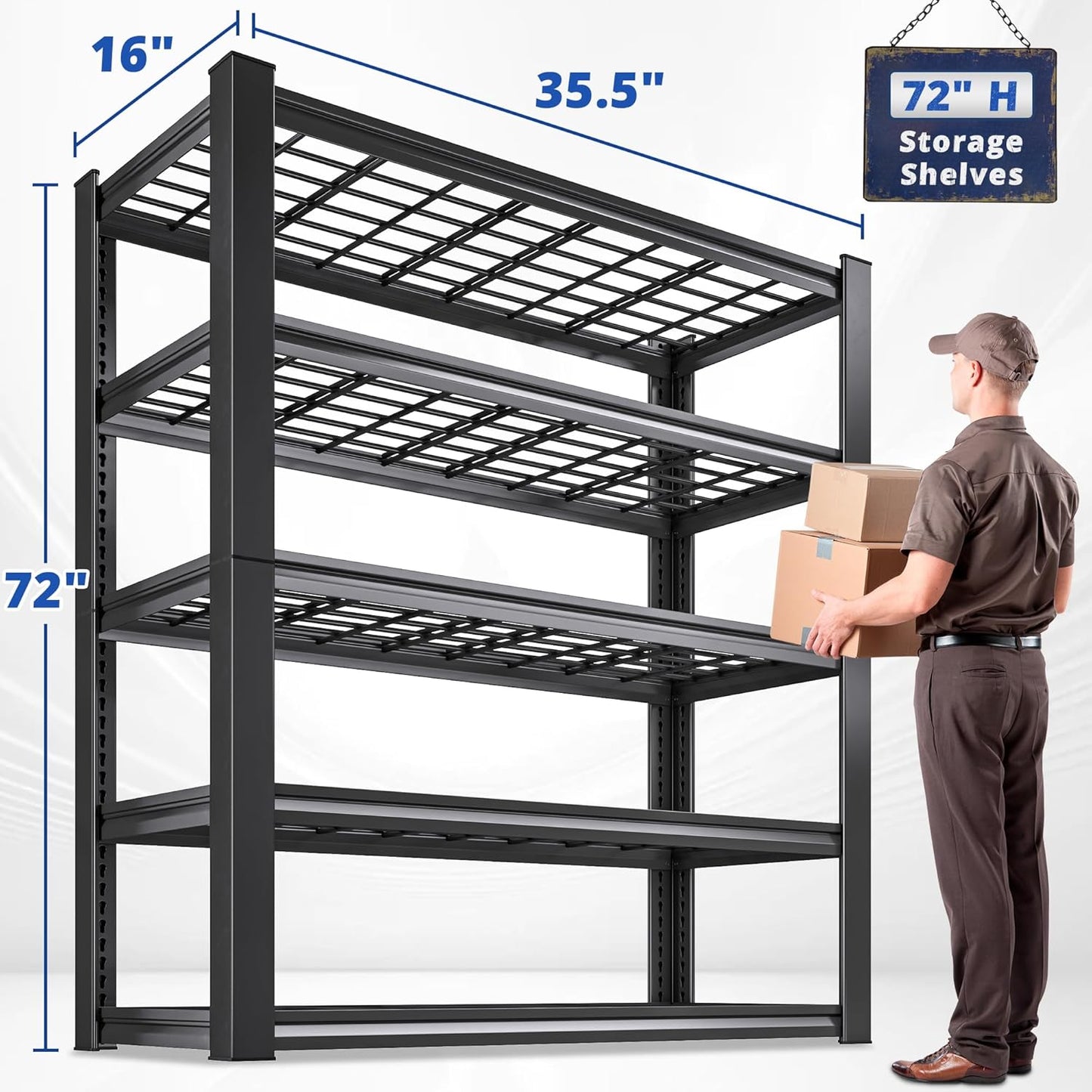 REIBII 3010LBS Storage Shelves 72" H Garage Shelving Heavy Duty Metal Shelving 5 Tier Adjustable Metal Shelves for Storage for Pantry Kitchen Basement 72" H x 35.5" W x 16" D, 4 Pack