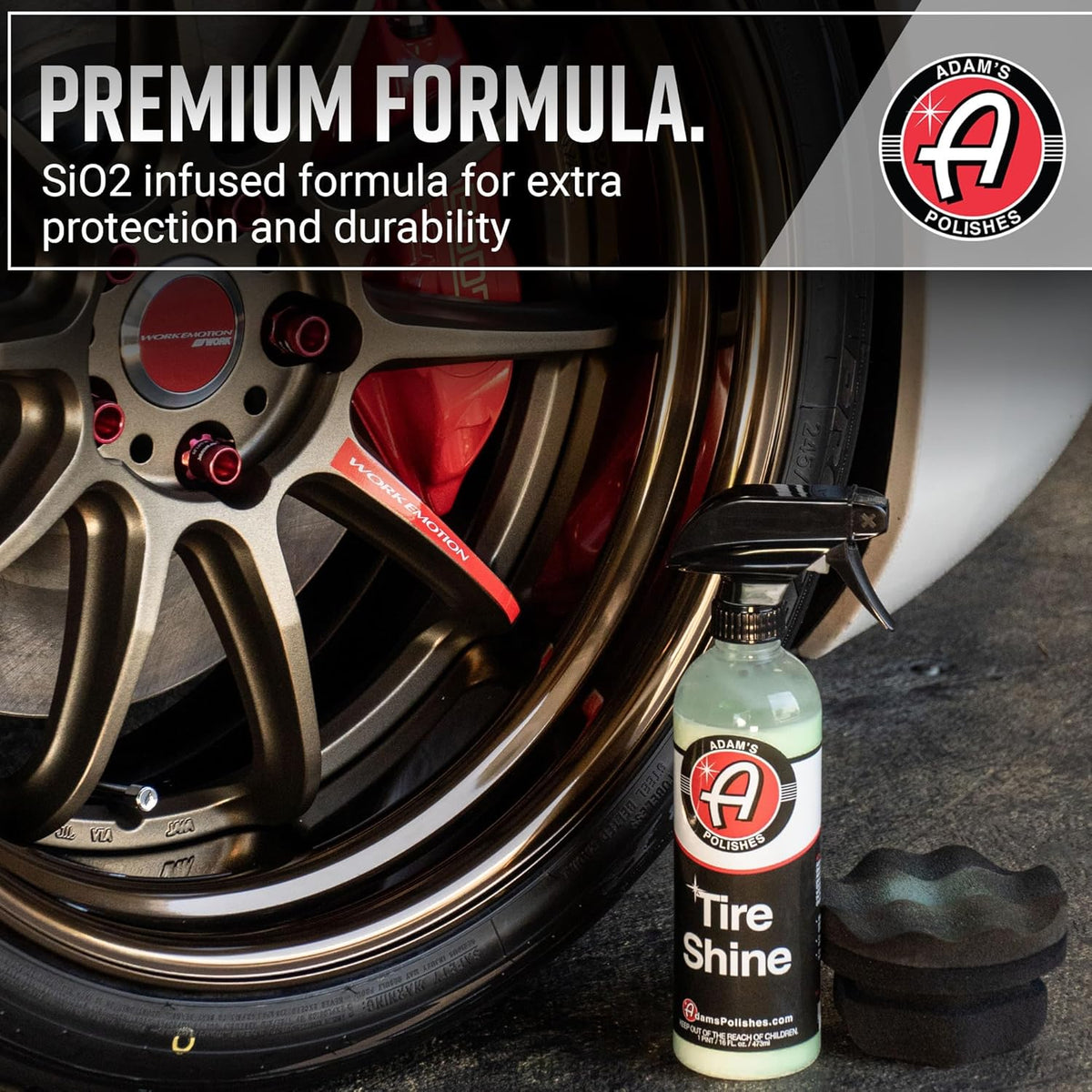 Adam's Tire Shine 16oz - Easy to Use Spray Tire Dressing W/ SiO2 for Glossy Wet Tire Look w/No Sling | Works on Rubber, Vinyl & Plastic | USA Made