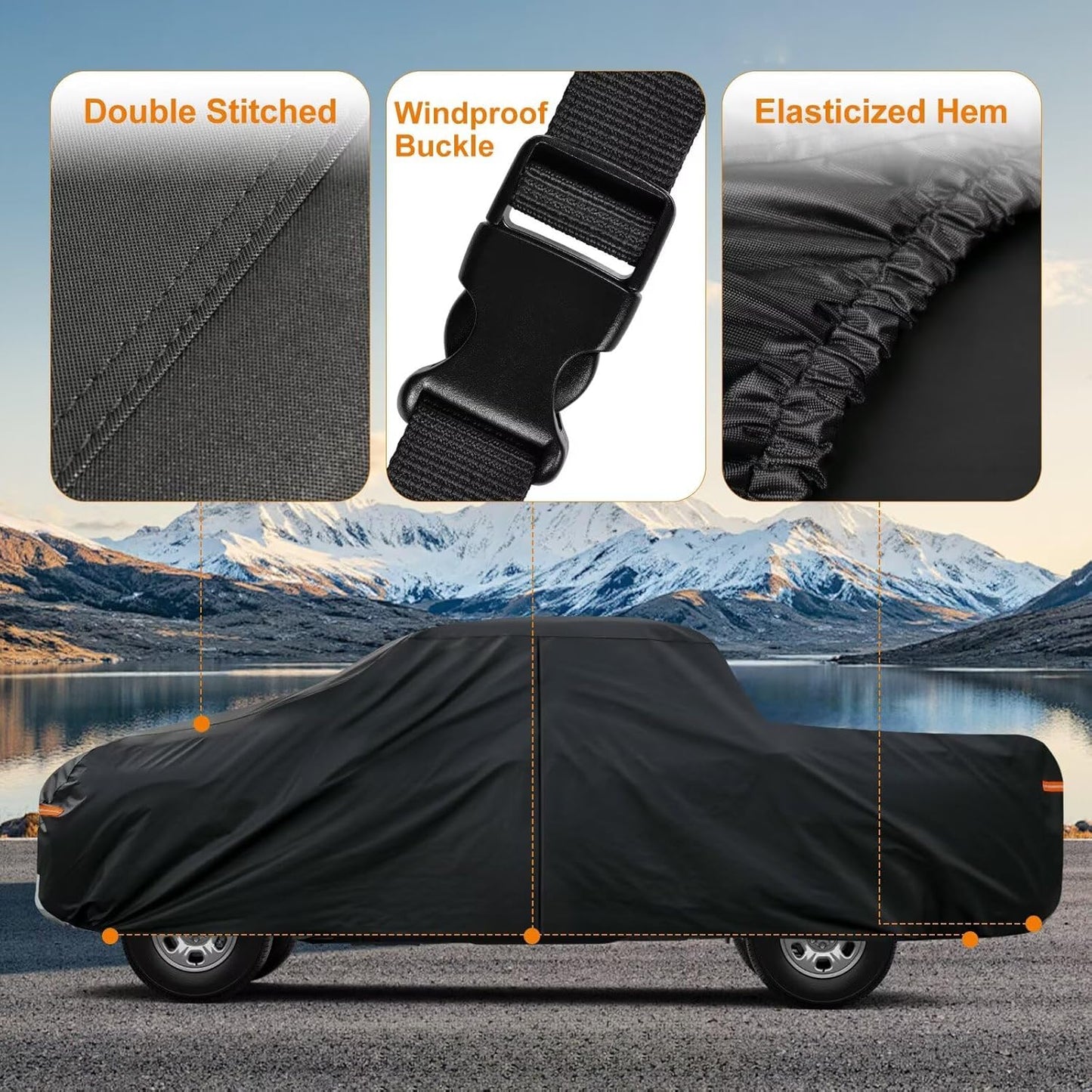 Kayme Truck Cover Custom Fit Ford F-250(1999-2000) Extended Cab Long Bed. Full Exterior Heavy Duty Outdoor Pickup Truck Car Cover Waterproof All Weather.Car Tarp for Wind Sun Dust Protection.Black