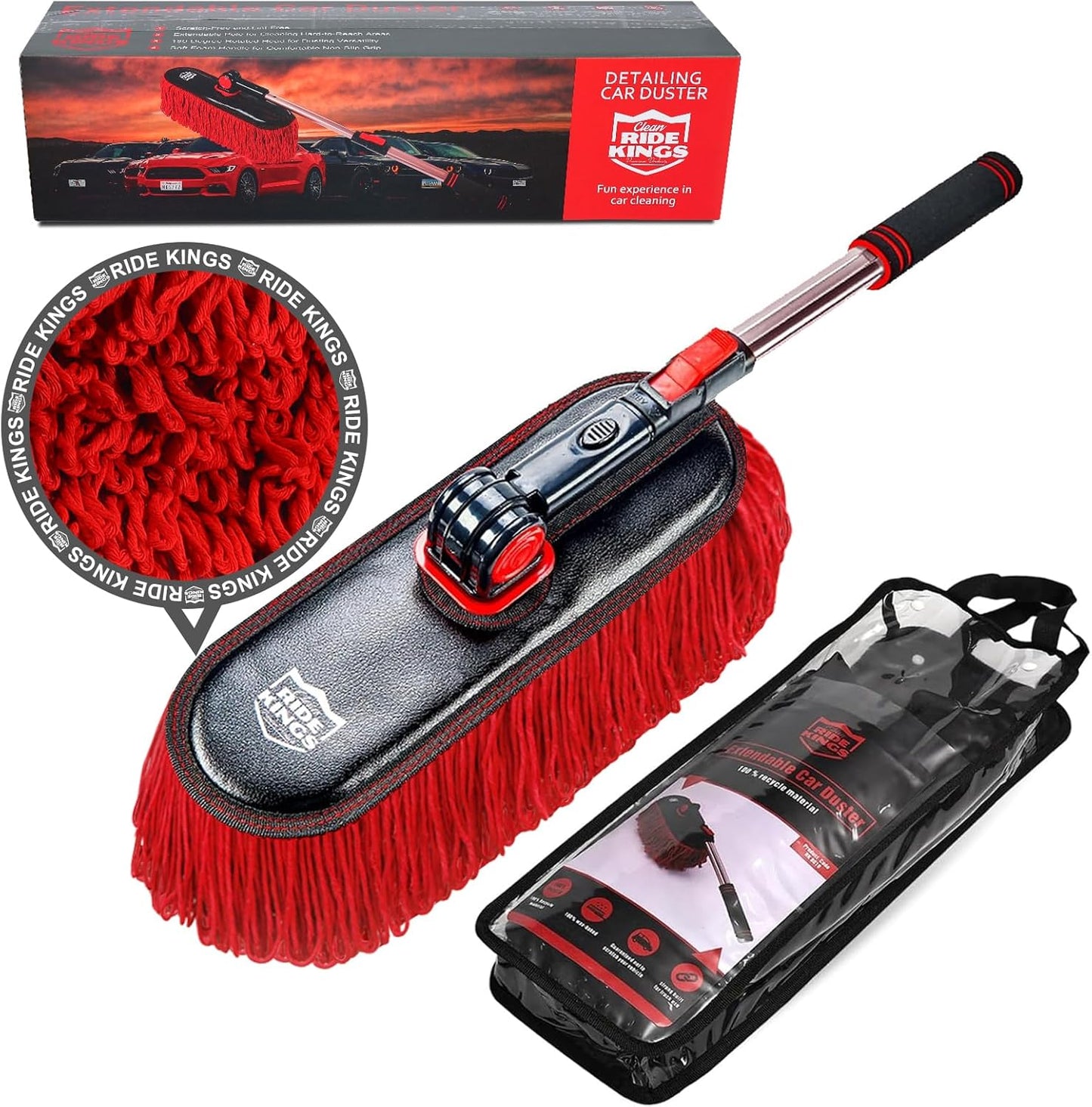 Car Duster Exterior Scratch Free,Soft Car Brush Kit for Car,Truck,SUV,RV and Motorcycle,Wax Cotton Hair With Extendable Handle,Duster for car Cleaning,Dust Pollen Removing,No Lint…