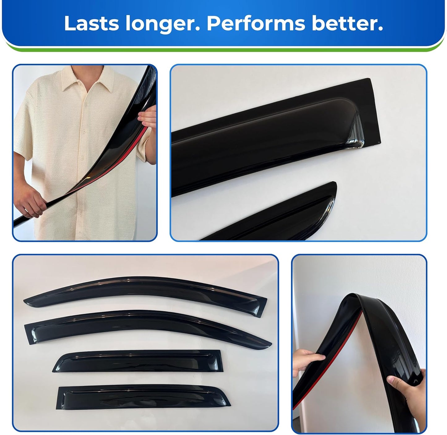 KPY Window Visor Compatible with Ford Expedition 1997-2017 & Lincoln Navigator 1998-2017 & Ford Expedition XL 2007-2017, 4PC Rain Guard Side Window Vent Deflectors Tape-On Style