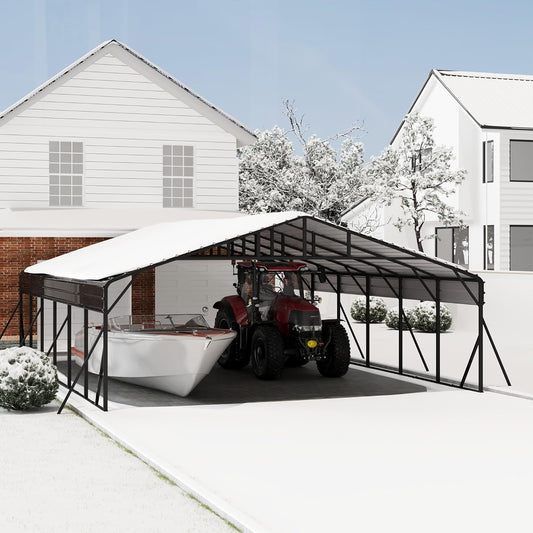 20' x 30' Heavy Duty Metal Carport With Galvanized Steel Roof, Metal Roof Carport With Enhanced Base, Tall MetalCarport Kits Garage for Tractors, Pickup, Boat, Car