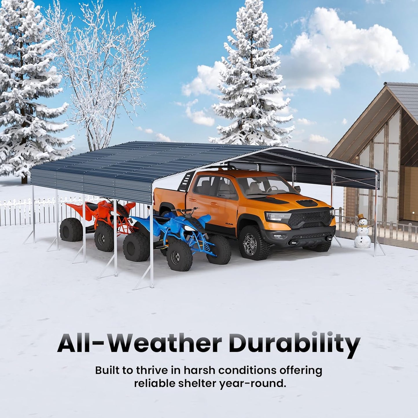Heavy Duty Metal Carport – Sturdy Structure, All-Weather Protection, Easy Assembly for Cars, Trucks, Boats, Tractors, and Outdoor Storage (Gray, 20X20 FT)