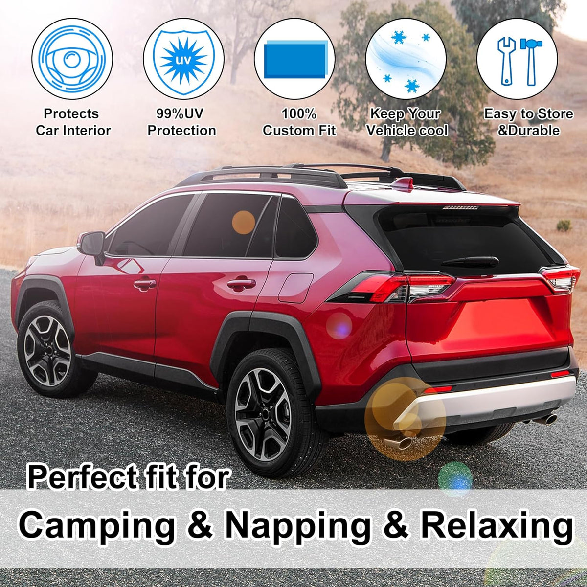 TINGLU Window Shades for Toyota RAV4 2019-2024 2025 Accessories Car Side Full Windows Rear Triangular Windshield Sun Shade Sun UV Rays & Privacy Protection for Camping,Napping,and Relaxing 8PCS