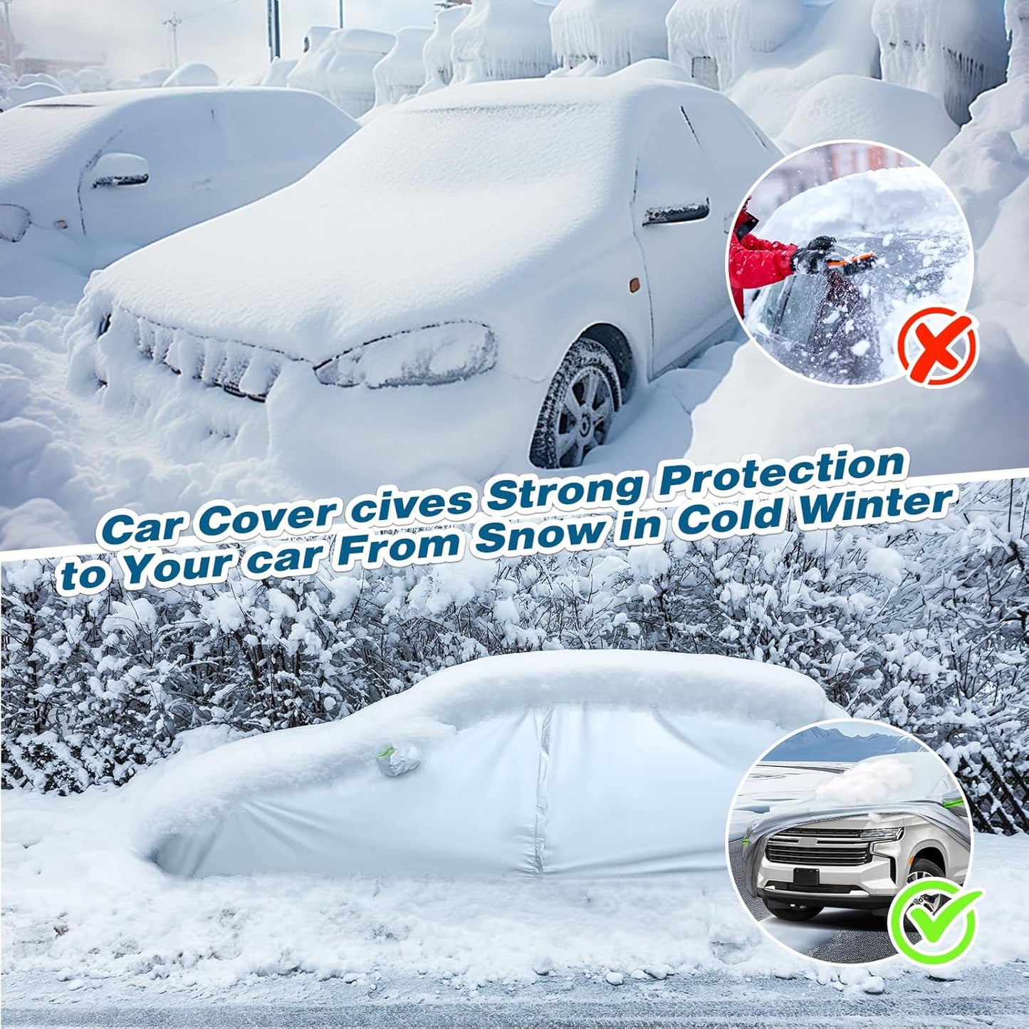 TUCAREST 6-Layers Premium Full Car Cover Hard Shell Zipper Design Waterproof All Weather Weatherproof UV Sun Protection Snow Dust Storm Resistant Outdoor with Straps (Fit for Sedan 188"- 198")