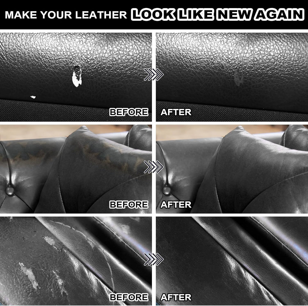 STARTSO WORLD Black Leather Repair Kit, Vinyl Repair kit for Car Interiors, Furniture, Couches, Car Seat, Sofa, Jacket and Purse, Restores Faux, Artificial, Genuine Pleather