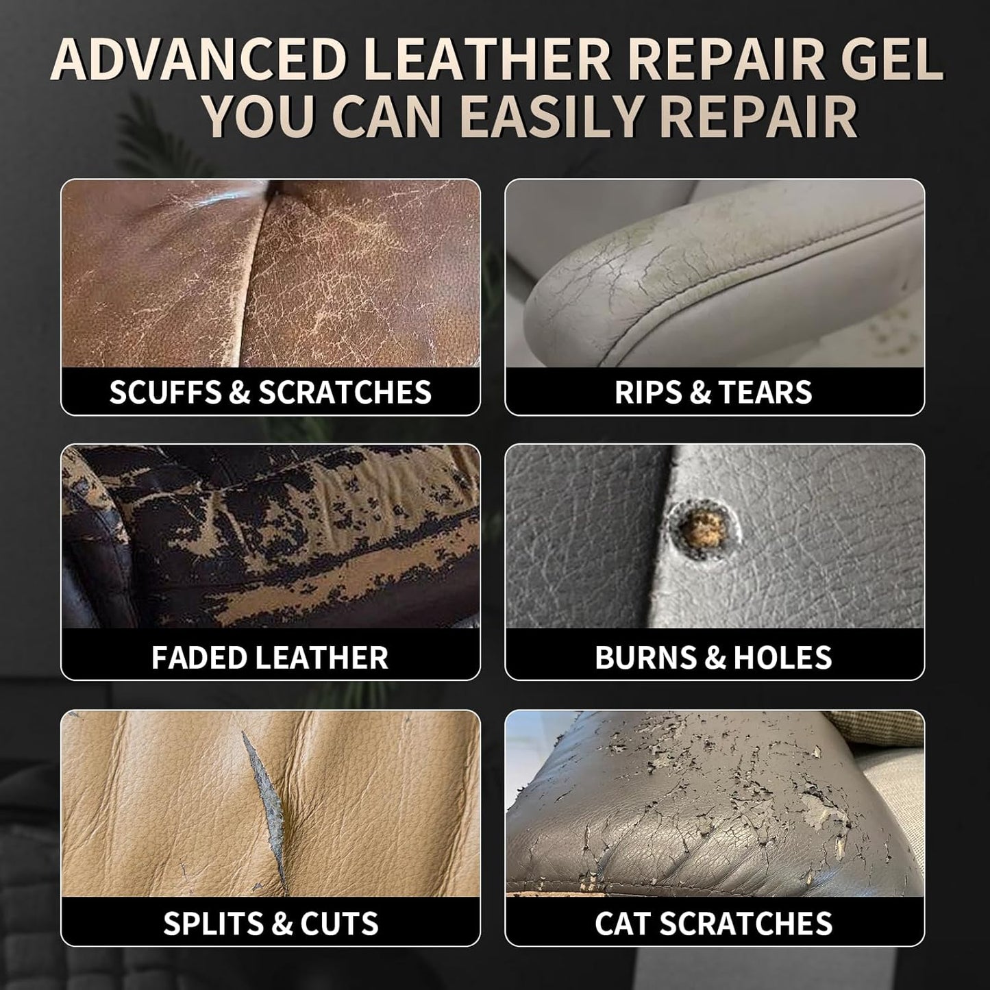 Advanced Leather Repair Gel, 2025 New Leather Repair Coloured Cream Gel, Upgrade Professional Leather Repair Kit for Car Seat Vinyl Repair Kit, Multifunctional Couch and Jacket Repair Kit (Yellow)