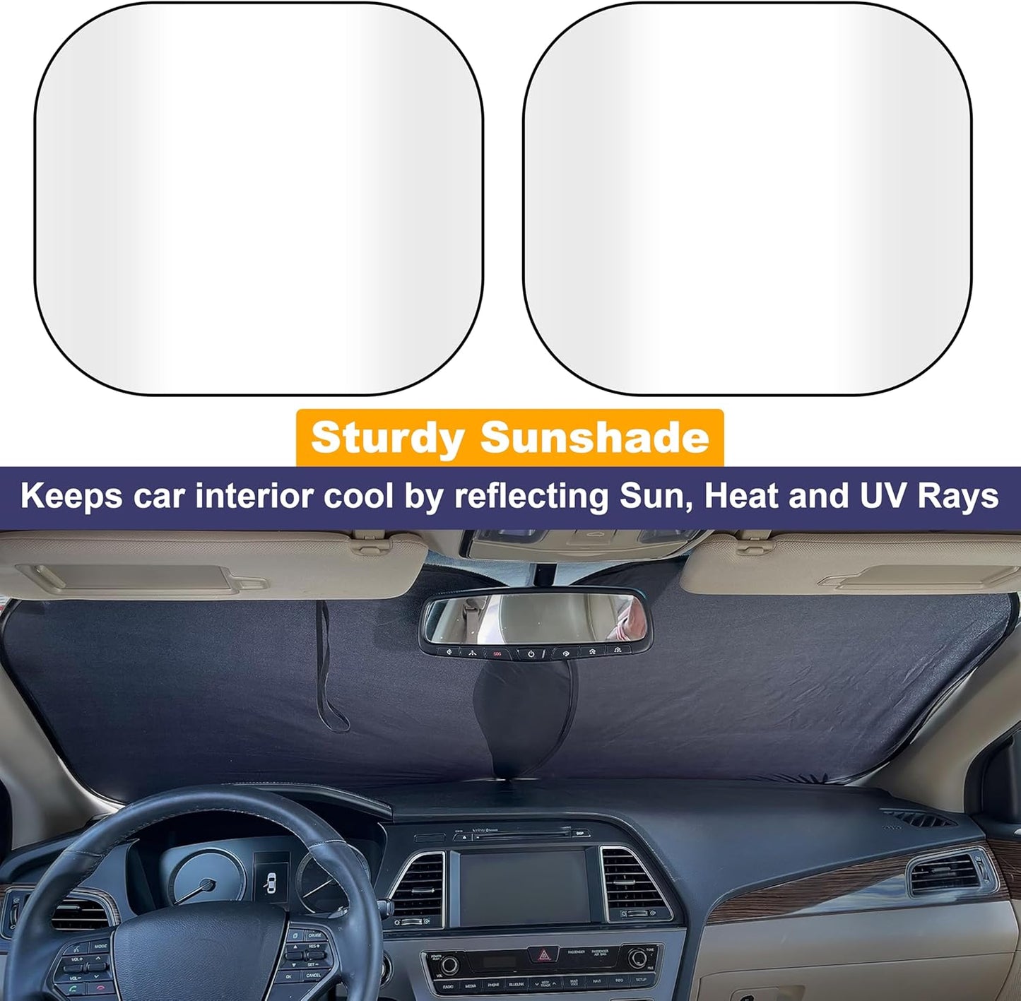 EcoNour 2 Piece Sunshade for Car Windshield | Durable 240T Polyester Car Windshield Shade Blocks UV Rays | Sun Protection for Front Window | Small (29 in*24 in)