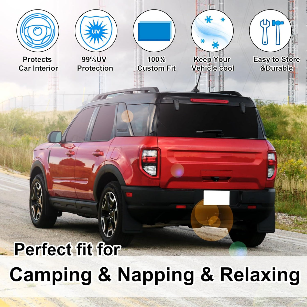 TINGLU Window Shades for Ford Bronco Sport 2021-2024 2025 Accessorie Car Side Full Windows Rear Triangular Windshield Sun Shade Sun UV Rays & Privacy Protection for Camping,Napping,and Relaxing 8PCS