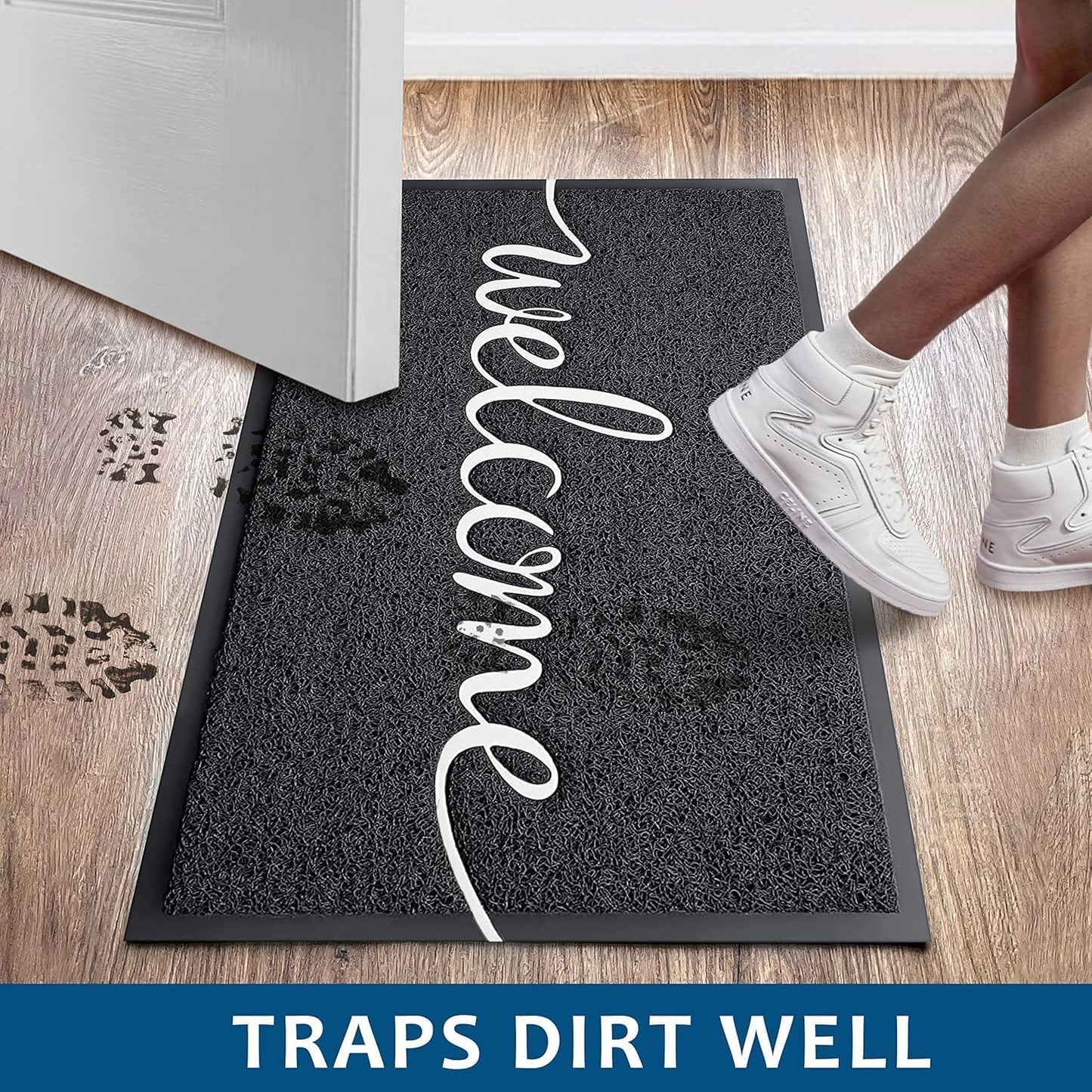 EARTHALL Door Mat 2-Pack Outside Inside Welcome Doormat 30"x17.5" Durable Floor Mat Non Slip Rug Ultra Absorb Mud Easy Clean Front Doormat for Garage, Entryway, Patio, High Traffic Areas, Black