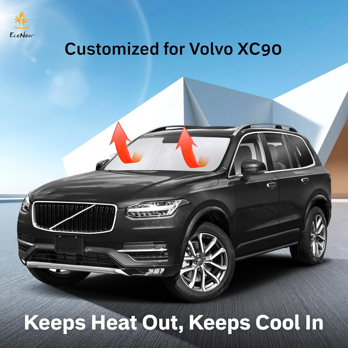 EcoNour Windshield Sun Shade Compatible for Volvo XC90 (2016–2025) | Front Window Shade for Luxury SUV | 4-Layer, 240T Sunshade Accessories | UV & Heat Blocker for XC90 Windshield