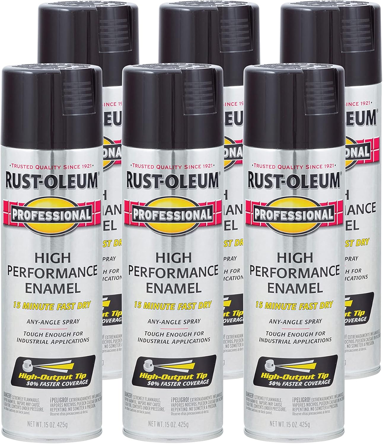 Rust-Oleum 7579838-6PK Professional High Performance Enamel Spray Paint, 15 oz, Gloss Black, 6 Pack