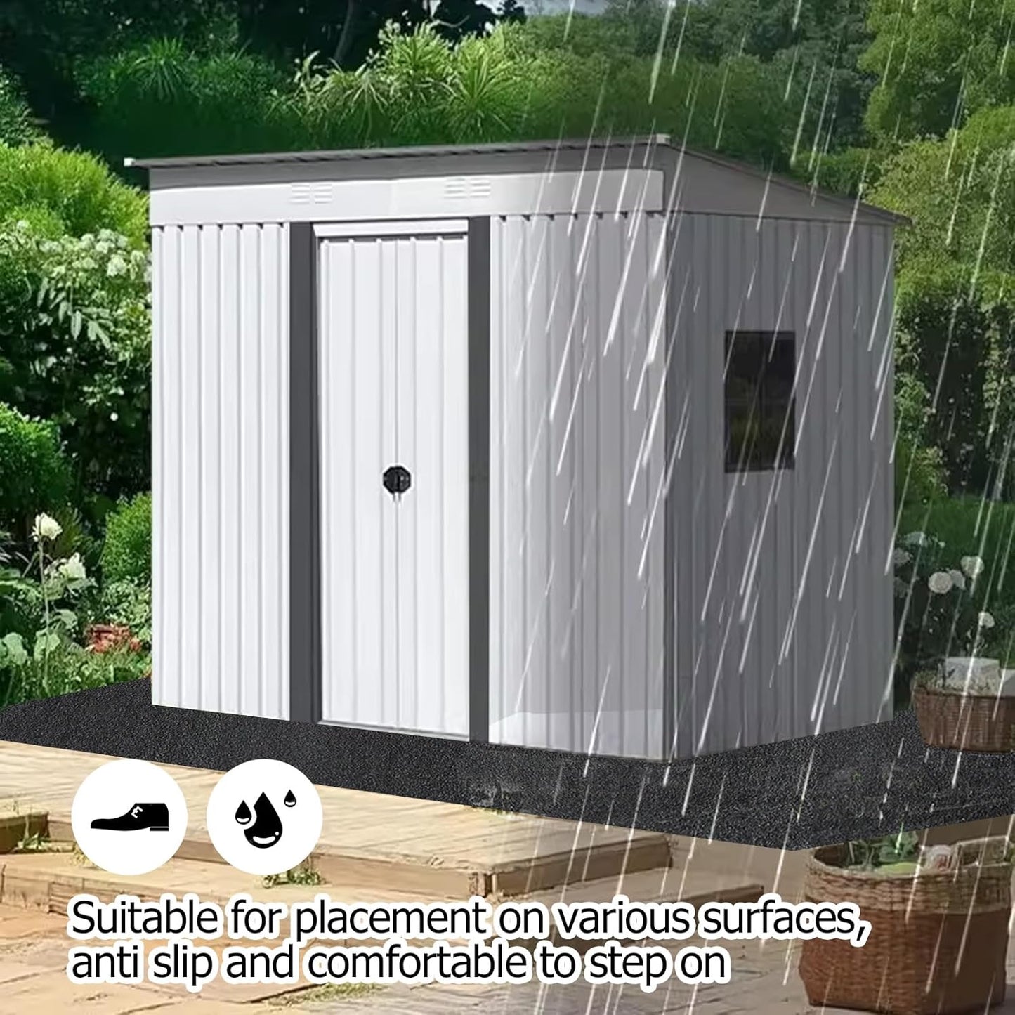 Outdoor Storage Shed Floor Mat, 8.2*8.2FT Waterproof Washable Garden Flooring Pad with Non Slip Backing, Soft Furniture Patio Covering Carport dust Oil Mat-Tool Shed, Storage Shed Not Included