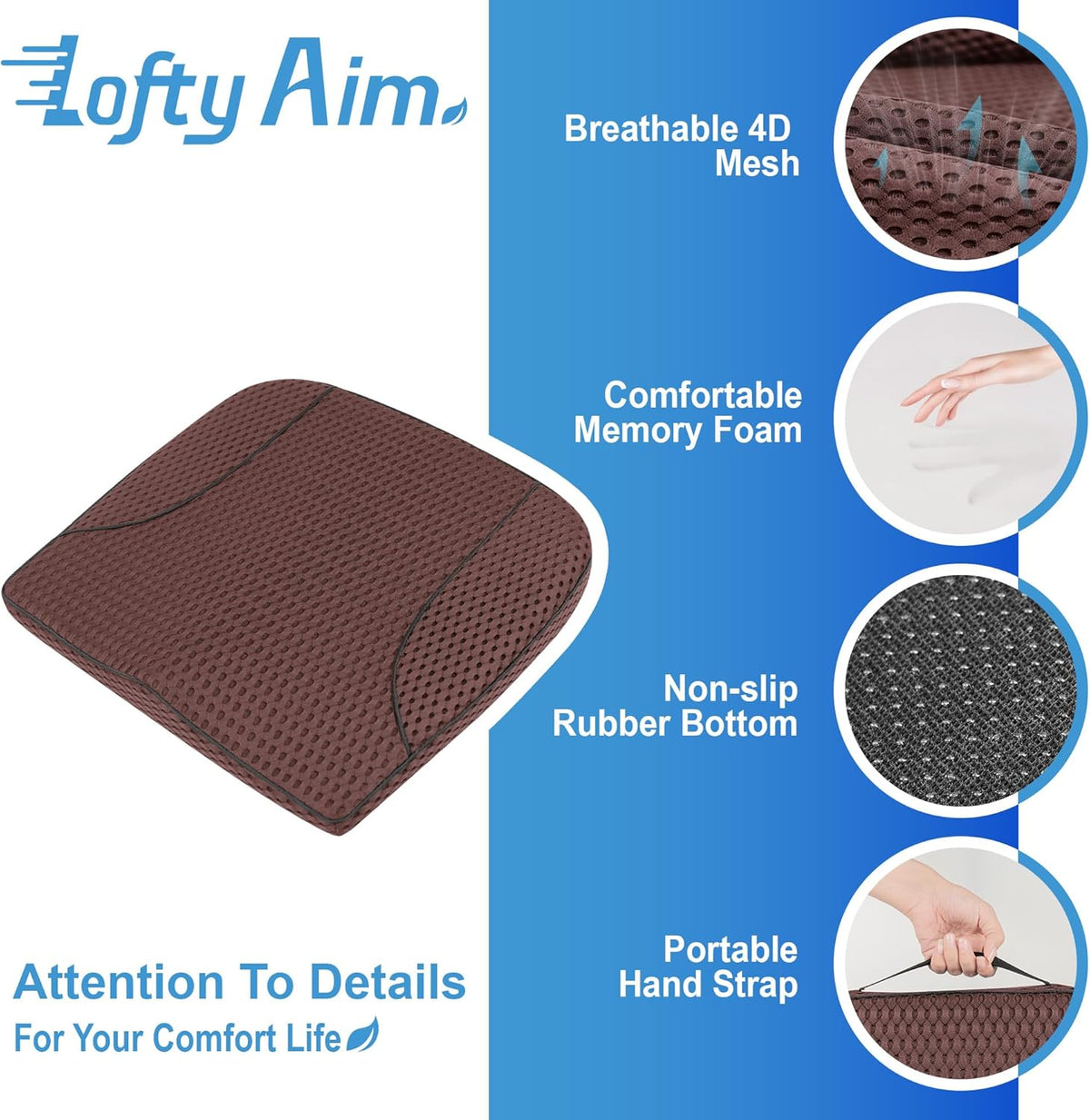 Car Seat Cushion, Comfortable Memory Foam Seat Pillow for Driving, Sciatica-Back Pain Relief, Cushion for Car-Truck, Office, Wheelchair - Mesh Brown