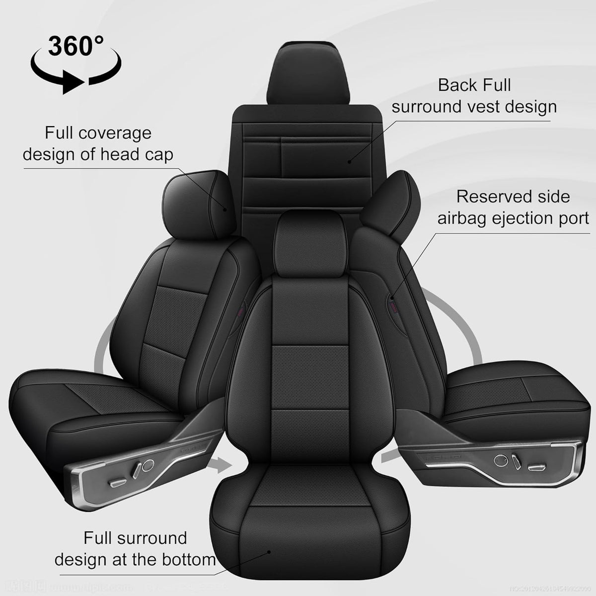 AOMSAZTO Front Seat Covers for Ford F150 XL XLT: 2015-2024 SuperCrew & F250 F350 F450 2017-2024 Super Duty Crew Cab XL XLT Faux Leather Full Set Seat Cover (Black, 2PCS Front)