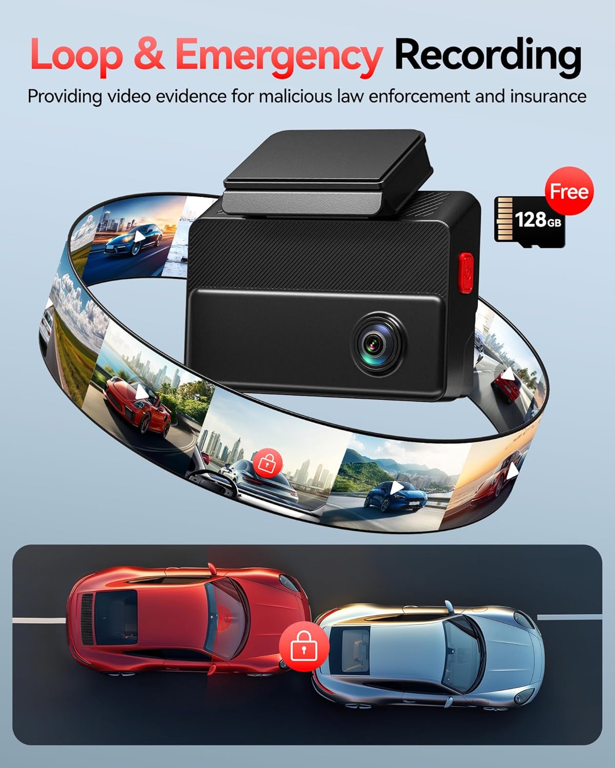 REDTIGER 530° Dash Cam 3 Channel, 2.5K+2.5K+1080P Triple Car Camera with 128GB Card, IR Night Vision, Touch Screen, Dashcam for Front Inside Rear Included WiFi GPS, 24H Parking Mode