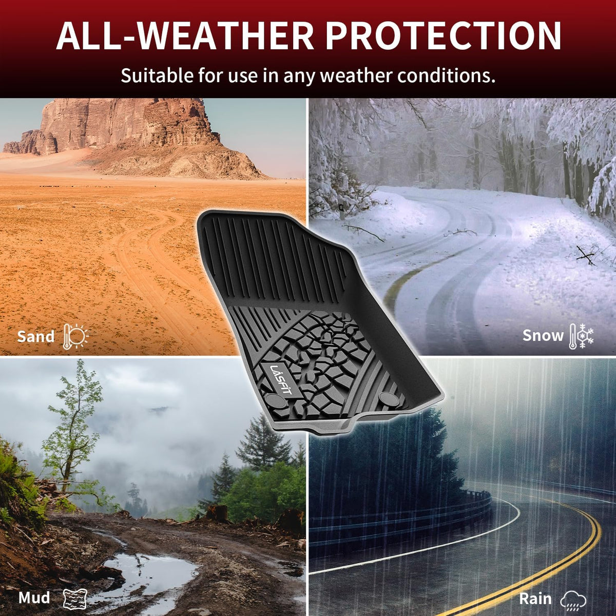 LASFIT Floor Mats for Jeep Wrangler JL 2018-2025 Unlimited 4 Door Gas/MHEV Type (Not Fit for JK or PHEV) All Weather TPE Custom Fit Car Mats Floor Liners 1st & 2nd Row, Black