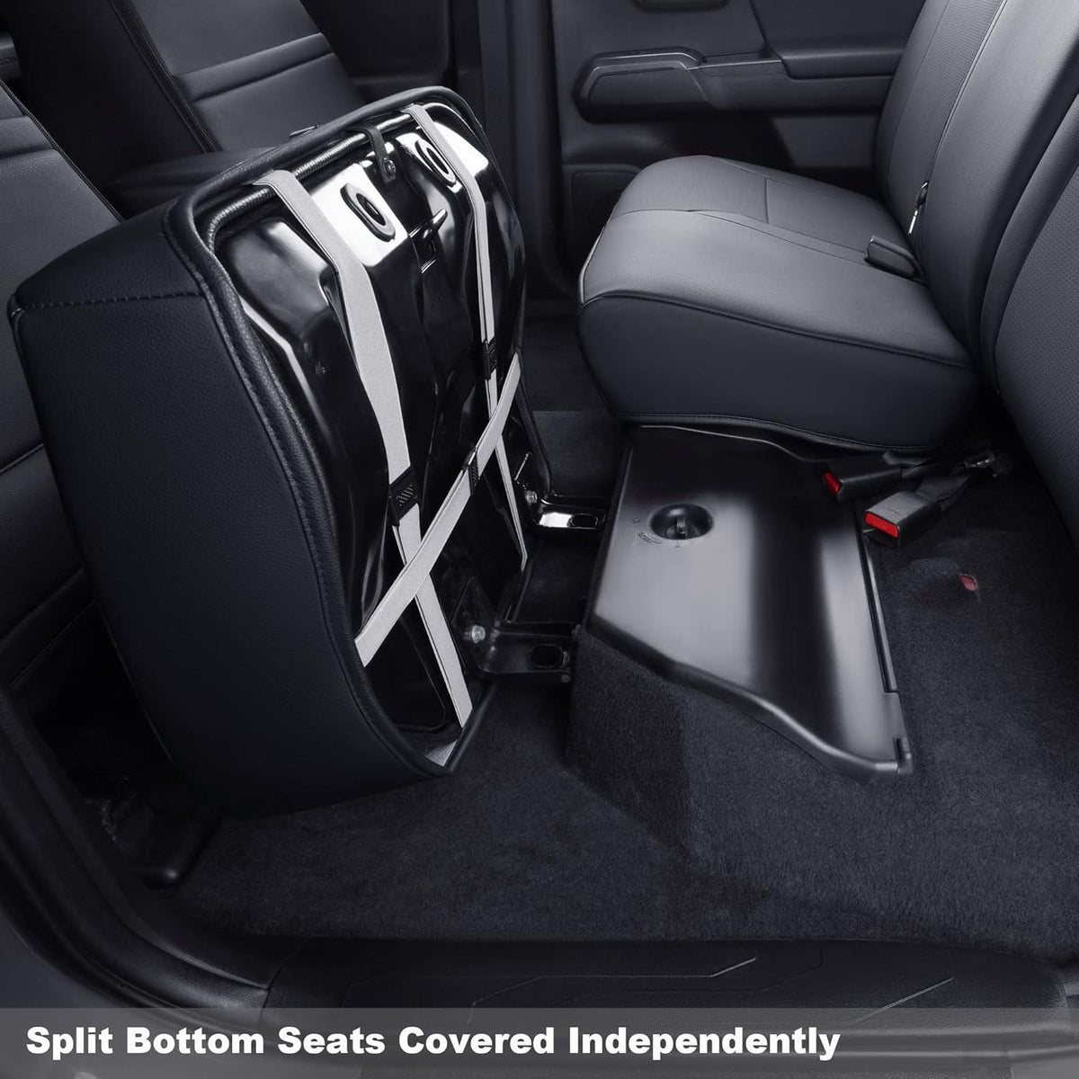 LUCKYMAN CLUB Rear Seat Covers Custom Fit for 2016-2023 Tacoma Crew Cab with Faux Leather (Black Rear)