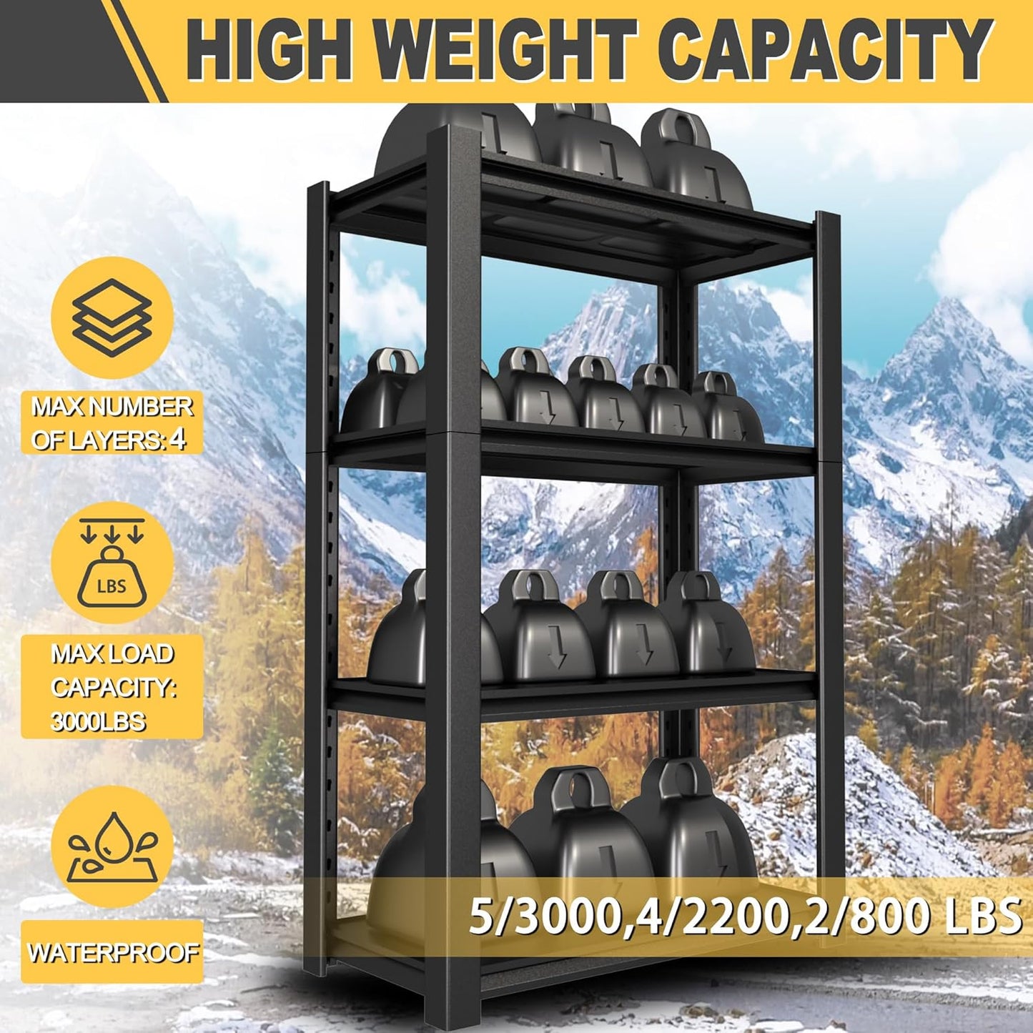 60" H x 40" W x 20" D 4-Tier Heavy Duty Garage Shelving Unit, 2000 LBS Capacity Metal Storage Rack,Adjustable Steel Shelves for Garage, Warehouse, Basement, Pantry, Workshop.2 Pack