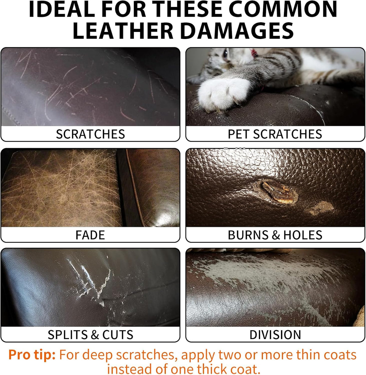 Leather Repair Kit,Car Seats, Sofa,Jacket & Purse - Repairs Burn Holes,Scratches,Tears - Restores Faux,Vinyl,Artificial and Real Leather (Brown)