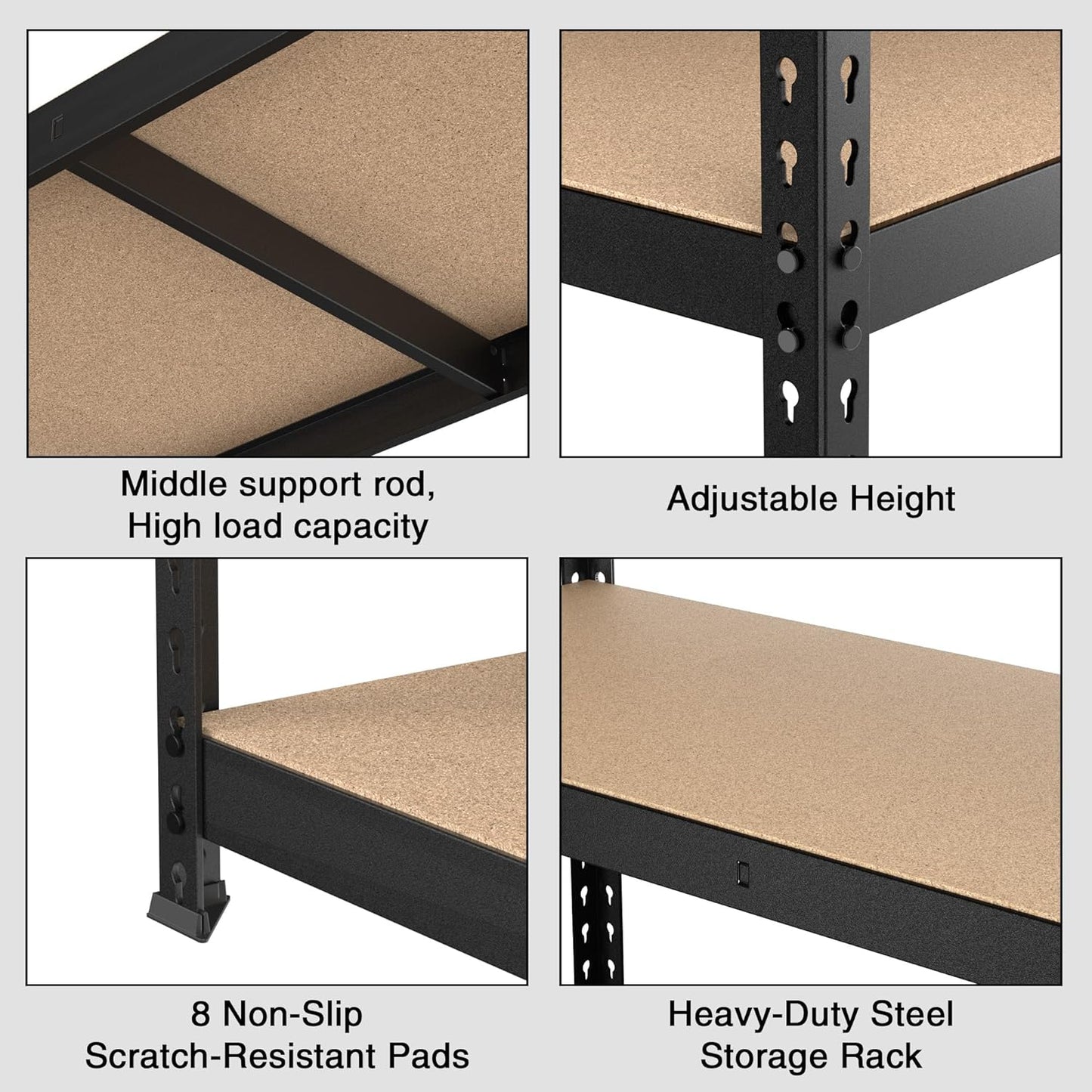 WORKPRO 5-Tier Steel Shelving Unit-Black, 35-3/10”W x 17-1/2”D x 72”H, Adjustable Storage Rack, Heavy Duty Shelf with MDF Board, 1650 lbs Load Capacity (Total) for Garage, Basement, Warehouse, Kitchen