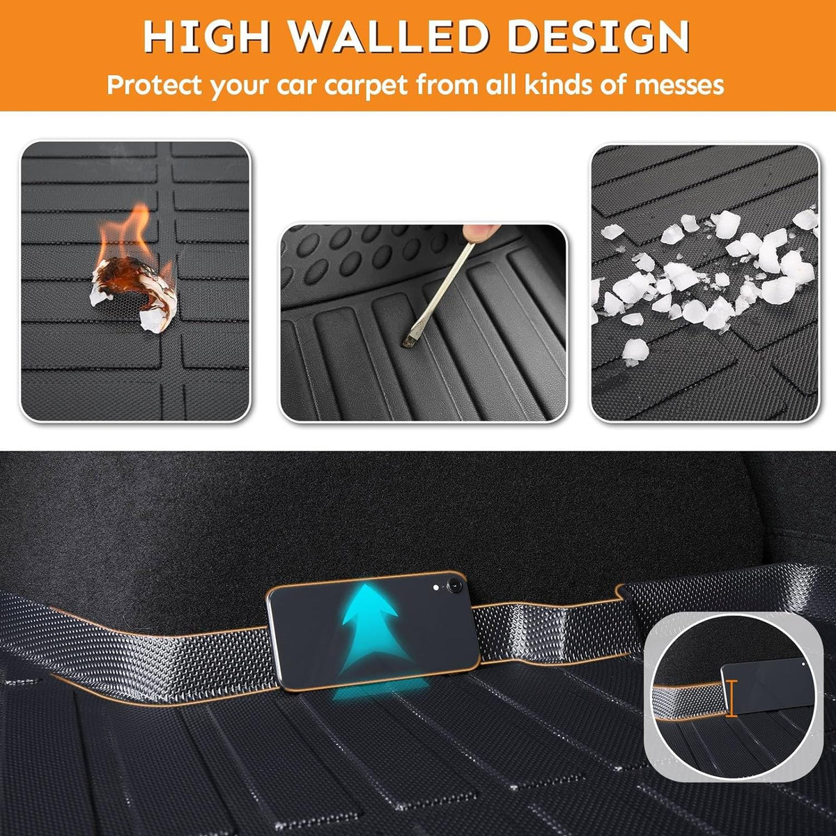 Binmotor-All Weather Car Floor Mats & Cargo Liner Set for Hyundai Elantra 2017-2020, 1st & 2nd Row & Rear Cargo Mat TPE Rubber Liners for Hyundai Elantra Accessories
