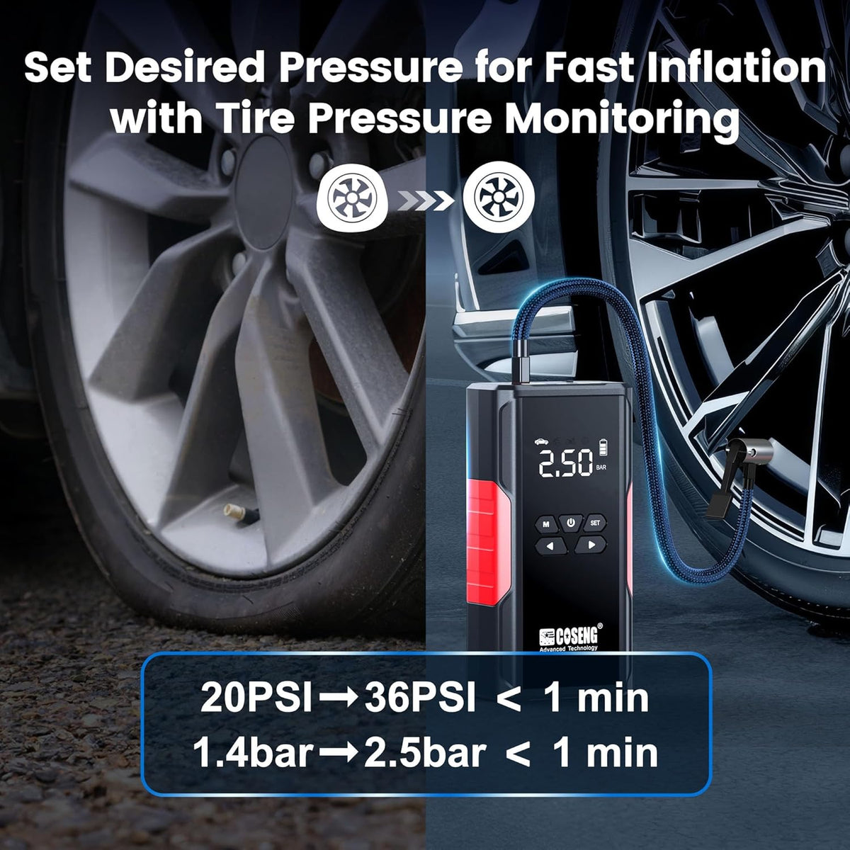 J26 Portable Car Jump Starter with Air Compressor, 3500A 12V Car Battery Booster (All Gas & up to 6.0L Diesel Engines), 150PSI Tire Inflator, Smart Jumper Cables, 3-Mode Emergency Flashlight