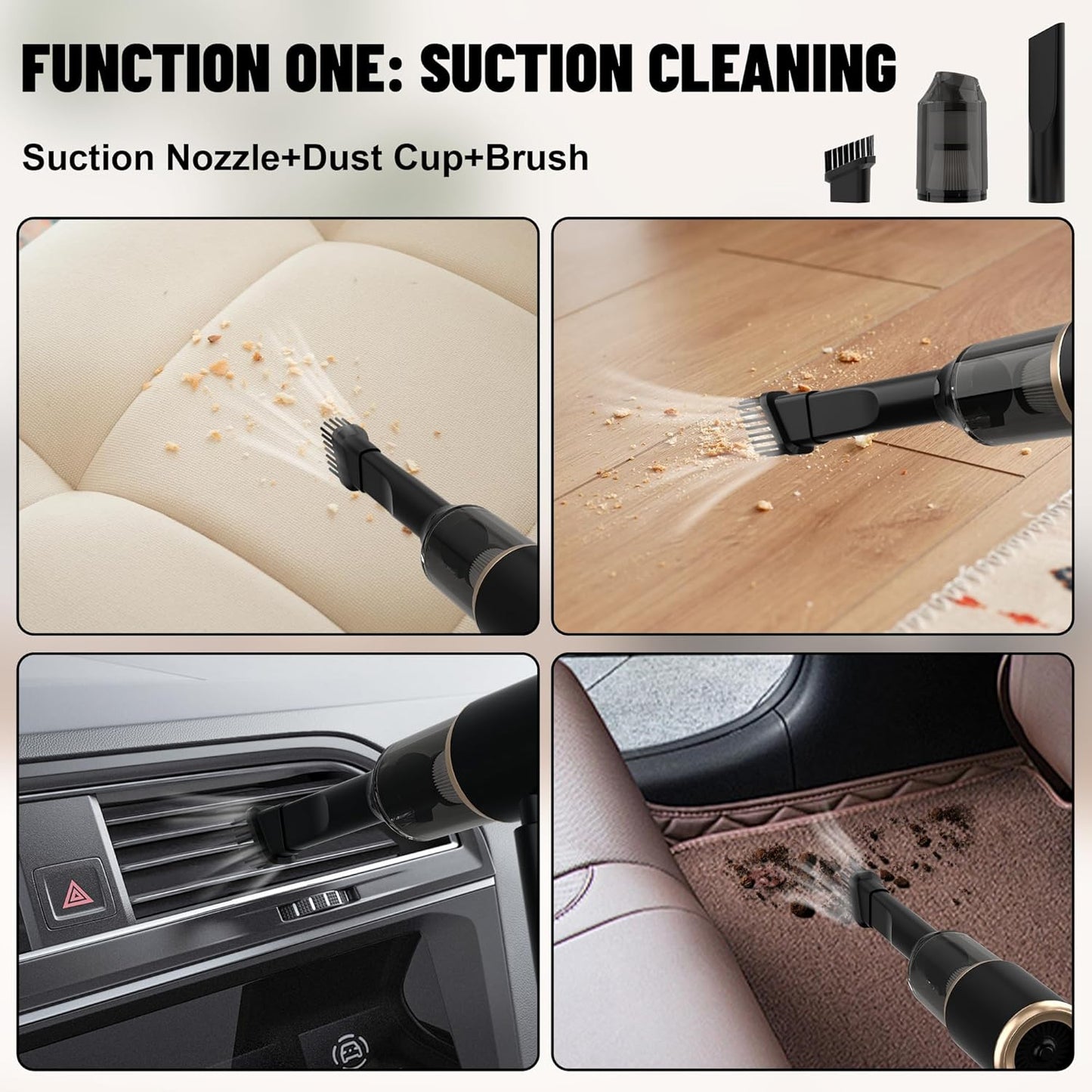 Cozylady Handheld Car Vacuum Portable Cordless, 16000PA High Power 4 in 1 Vacuum Cleaner & Air Duster & Air Blower with 4000mAh Brushless Motor and Multi-Nozzles for Car, Home, Office, Camping, Pet1