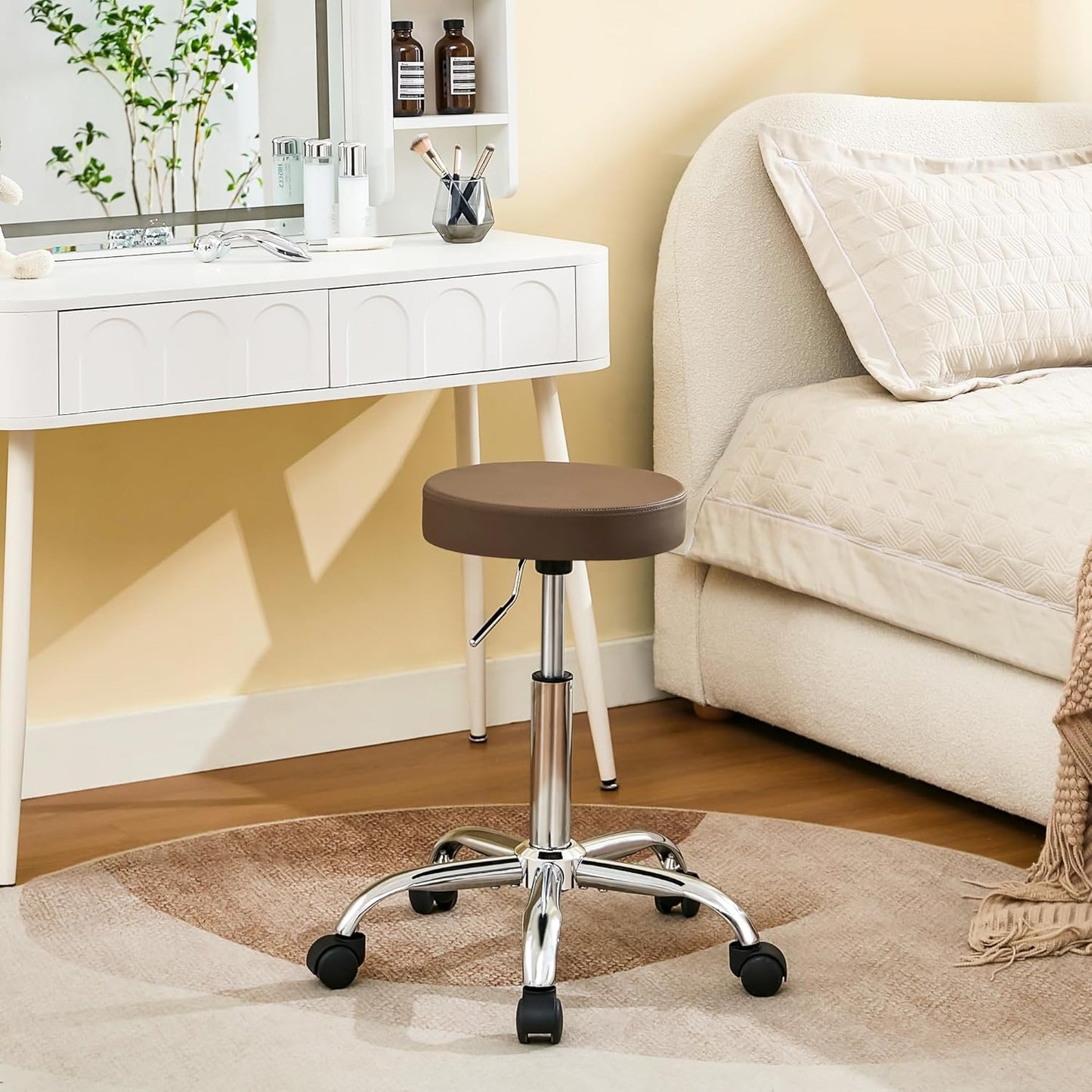 Salon Rolling Chair, Adjustable Stools with Wheels 19.5’’-26.6’’, Coffee Brown Hair Cutting Stool (Coffee Brown)