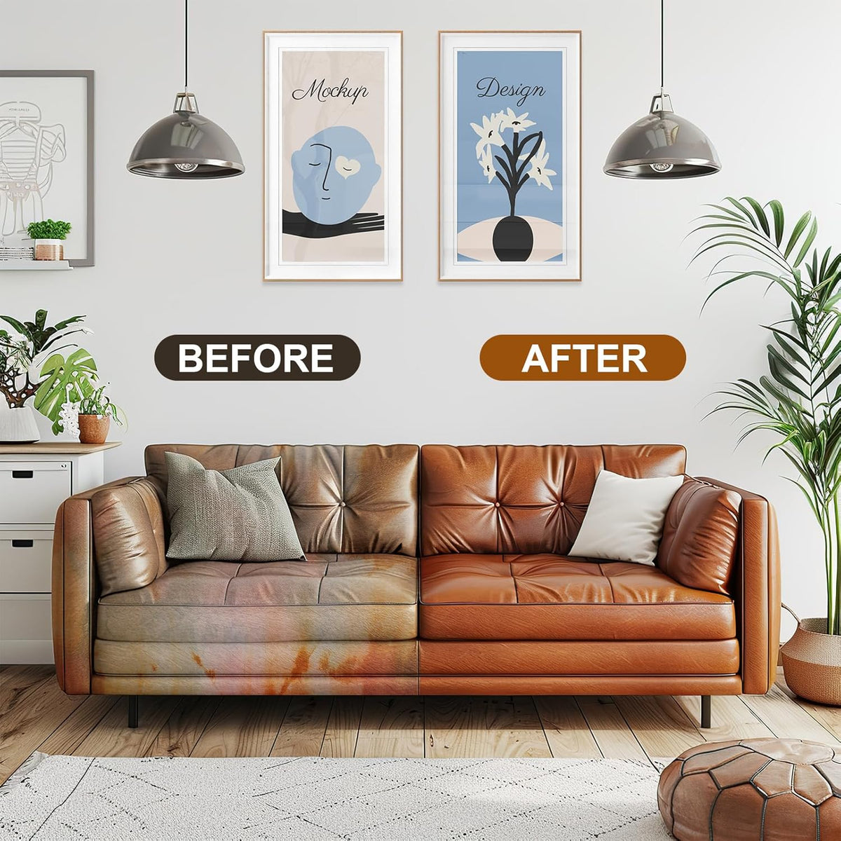 Leather Recoloring Balm Set,Leather Cleaner Restore Conditioner Mink Oil for Leather Repair Kit for Furniture Couches -Revives Repairs Scratches Leather Dye Furniture Polish (Beige)