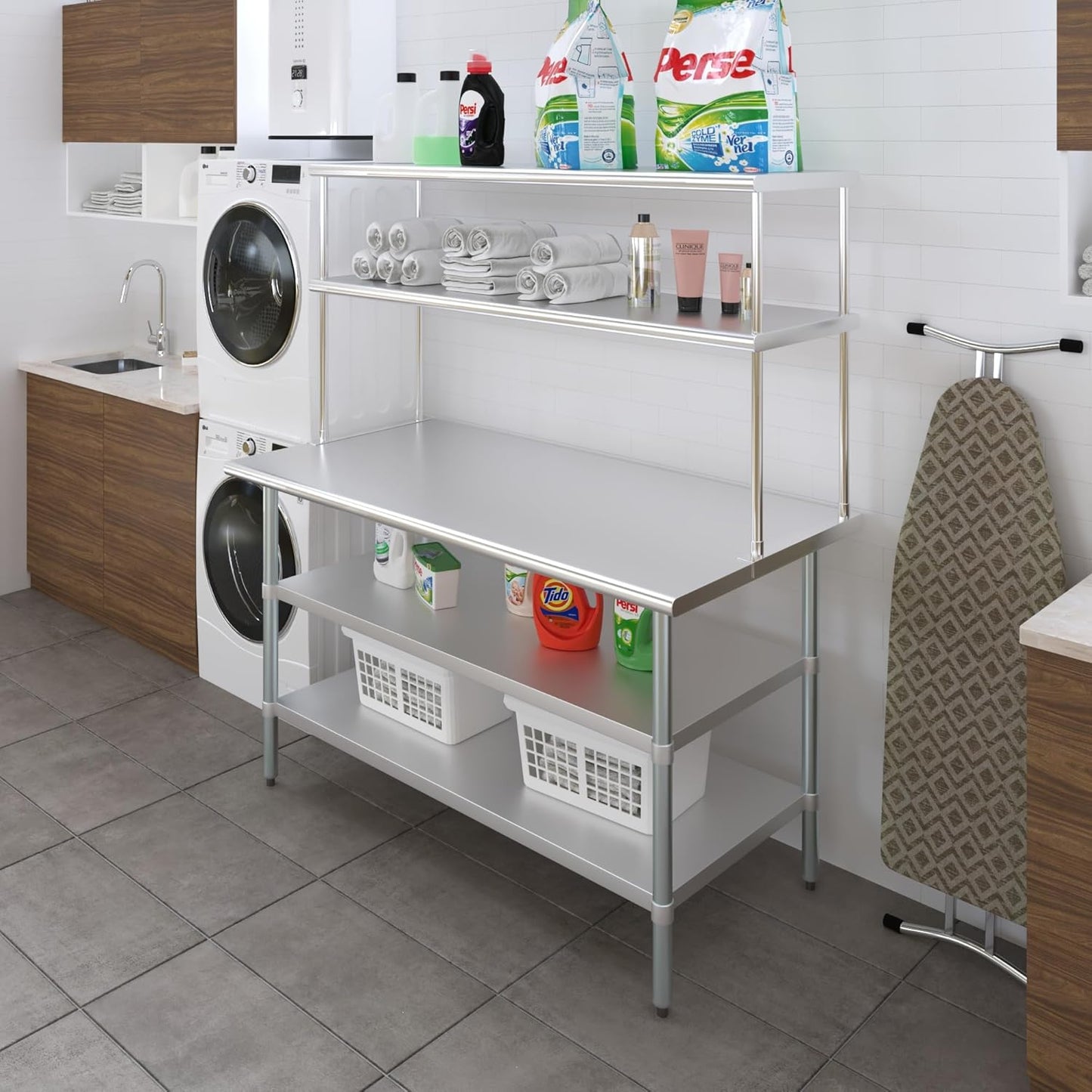 Amgood Stainless Steel Work Table with 2 Shelves | Metal Kitchen Prep Table & Shelving Combo (30" x 60" Table with 2 Shelves + 18" Overshelf)