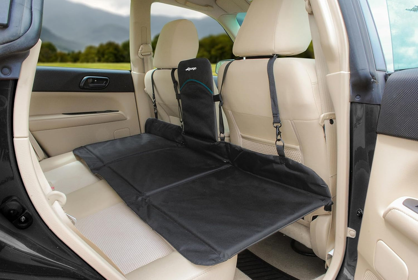Kurgo Rover Backseat Bridge Dog Car Extender, Seat Bridge for Dogs, Padded Pet Car Barrier, Reversible, Water Resistant, Universal Fit, Up to 75 lbs