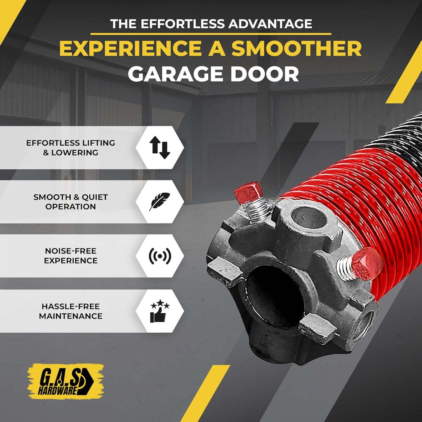 Garage Door Torsion Spring 225x2x27 Torsion Springs for Left Side of Garage Door with 1" Steel Bearing, Gloves, and Winding Bars Precision E-Coating 5-Year Warranty Minimum 30,000 Cycles (Red Cone)