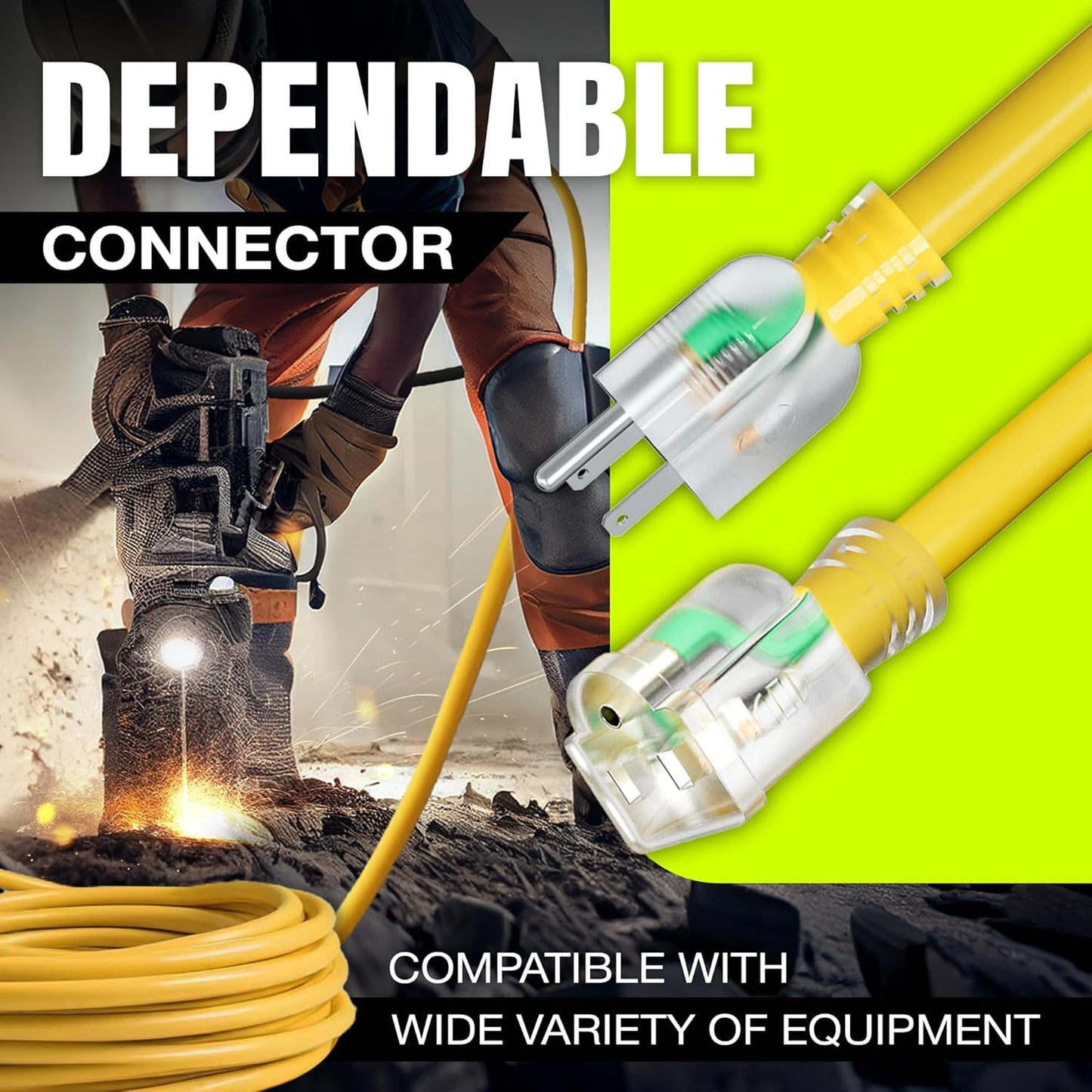 200ft Outdoor/Indoor Extension Cord 14/3 Gauge Heavy Duty 3 Prong SJTW, Waterproof, Flexible Cold-Resistant Long Power Cord,7A 125V 875W, Yellow by LifeSupplyUSA