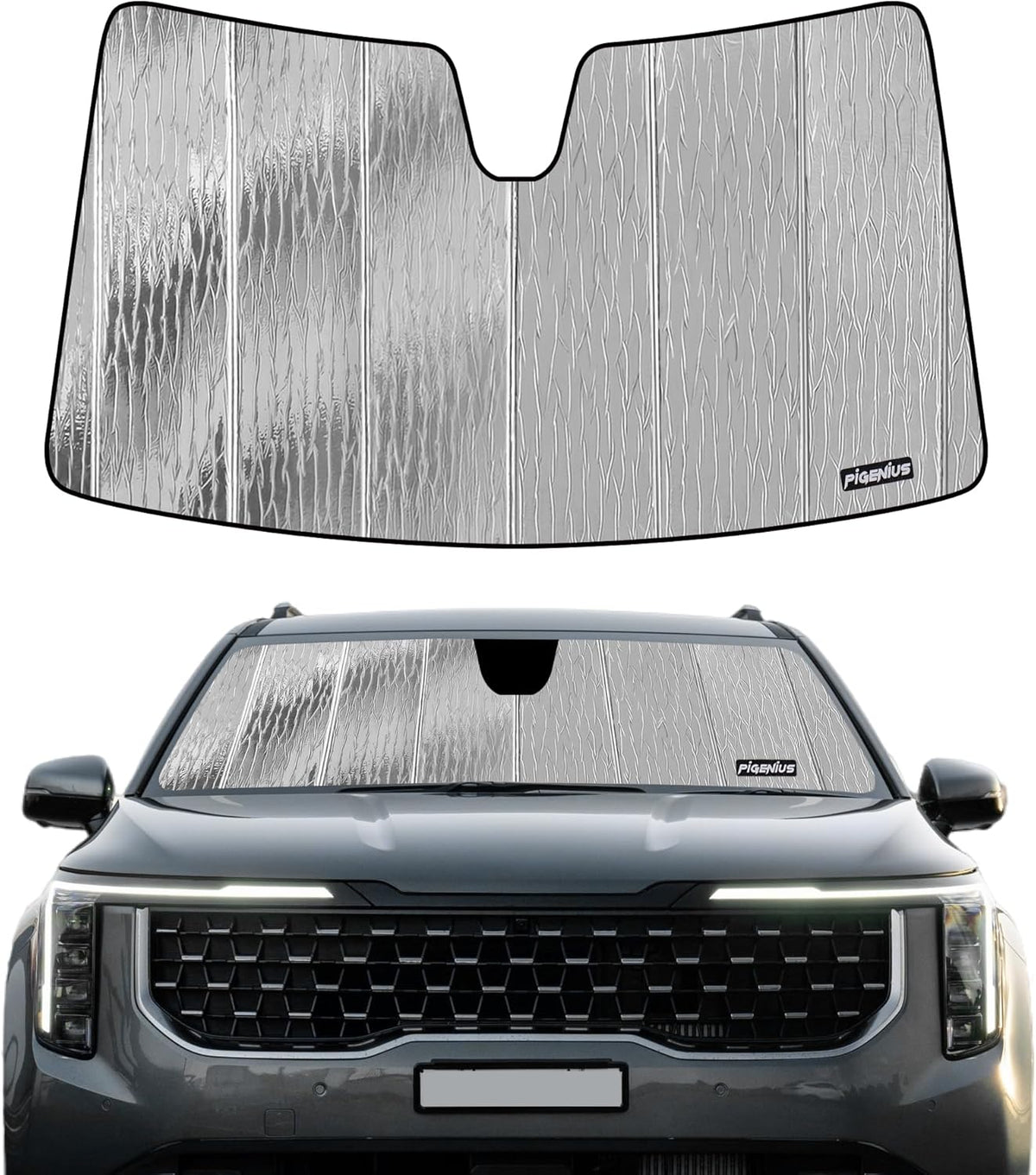 Windshield Sun Shade for Kia Carnival 2021-2025,Front Window Sunshade Shield, 2-in-1 Reflective Sun Shade,Silver for Summer, Black for Winter