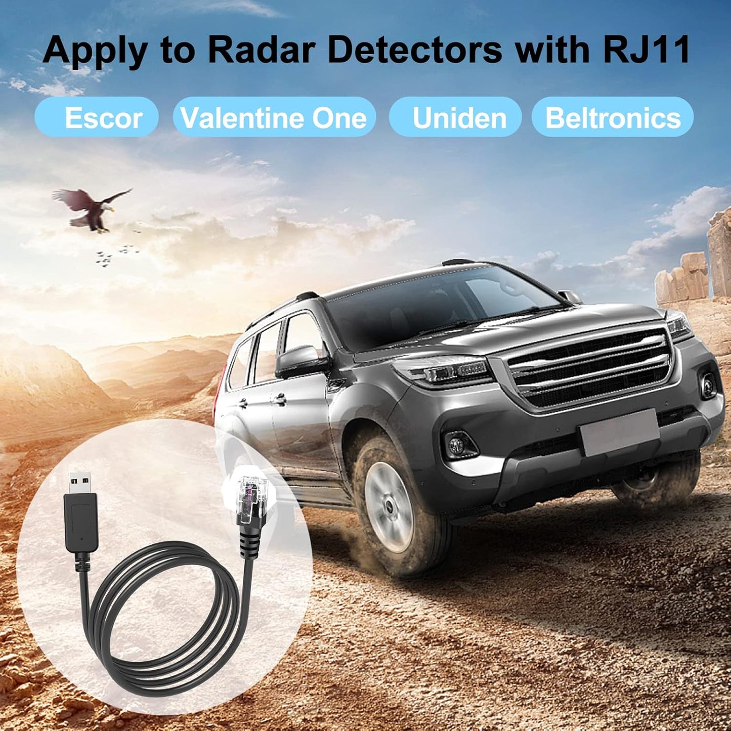 Radar Detector Cable, USB to RJ11 Plug Cable,for Escort Radenso XP Uniden Beltronics Cobra Whistler Radar Detector,Replacement Power Cable for Radar Detectors (RJ11-9.84ft)