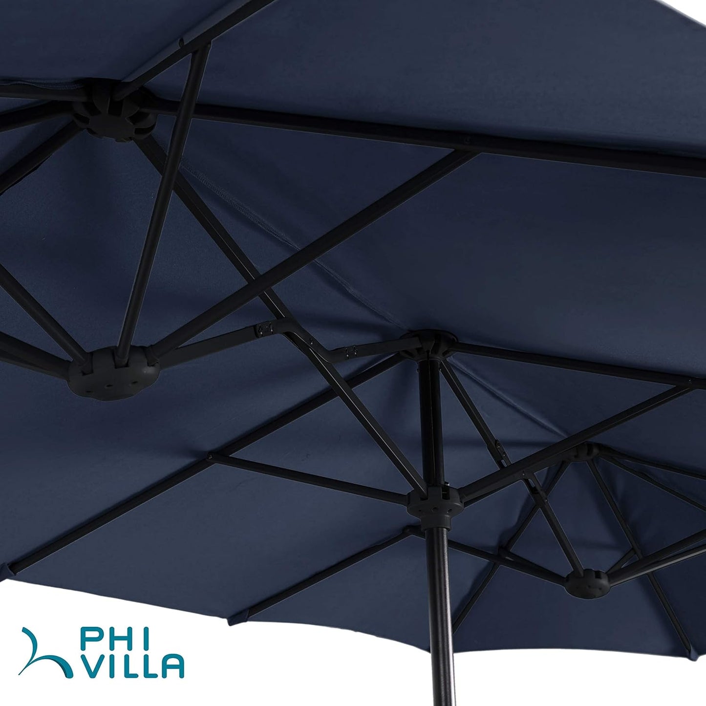 PHI VILLA 13ft Double-Sided Twin Outdoor Patio Umbrella Market Umbrella, Navy