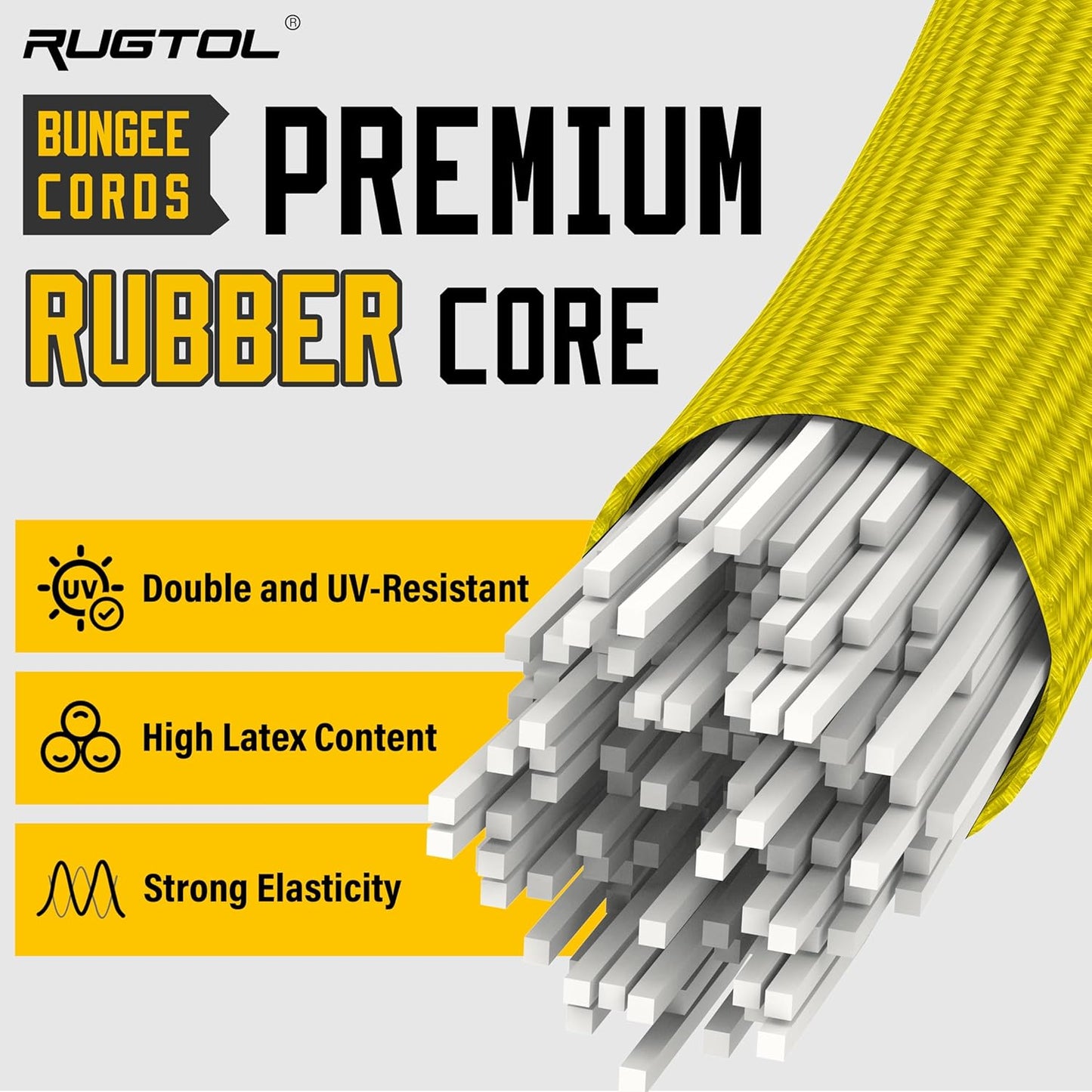 Bungee Cords with Hooks, 60 Inch Yellow Adjustable Bungee Cords with Carabiner Heavy Duty Outdoor, 8mm Thick Easy to Adjust Bungee Rope UV Resistant for Tarp, Bike Rack, Garden, Tension, 6 Pack
