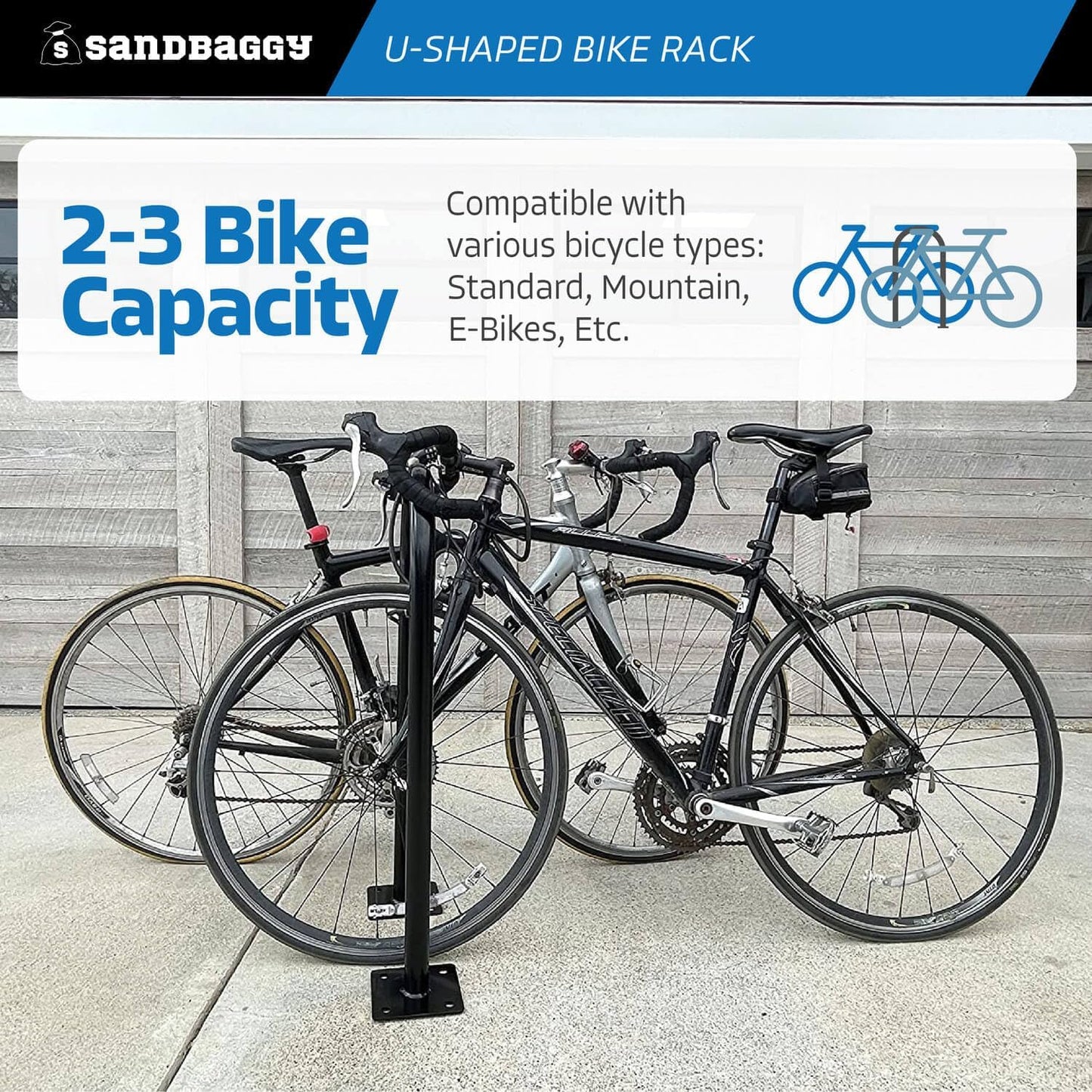 Sandbaggy U Shaped Bike Rack - Outdoor, Commercial - Galvanized Steel - Surface/Ground Mounted (5, Blue)