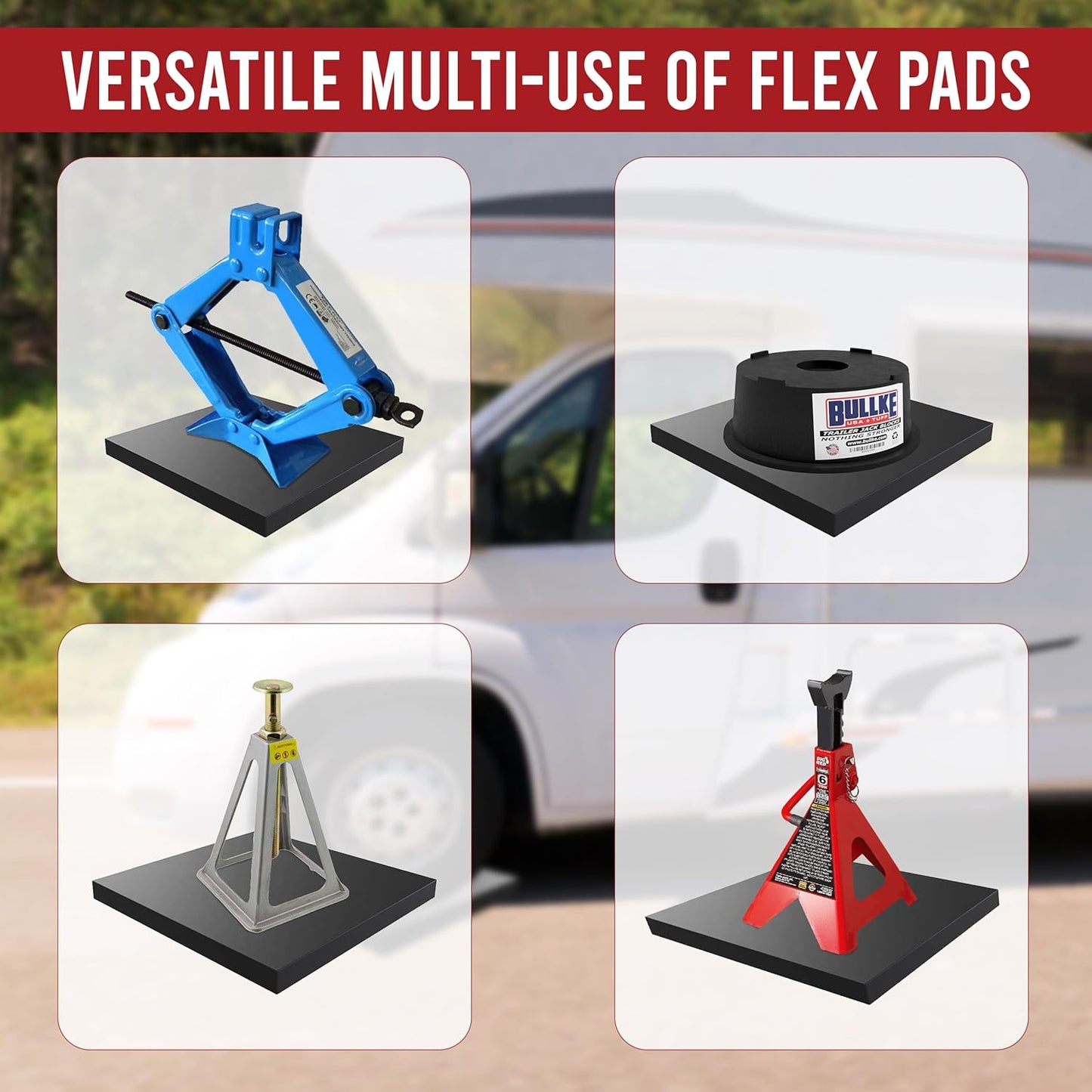 USA Made RV Leveling Jack Flex Pads 9" – Heavy-Duty Rubber Jack Pads (2-Pack) – Non-Slip, Shock-Absorbing Stabilizer Mats for Camper & Trailer – Prevent Sinking & Sliding