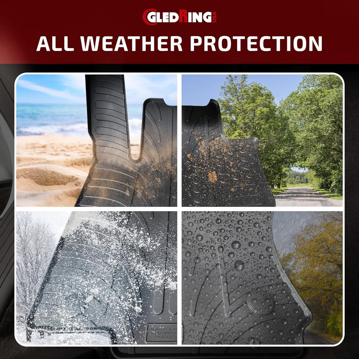 Gledring USA Custom fit All-Weather Rubber Floor mats Compatible with Mercedes Benz S-Class Sedan W222 (for S500, S550 S63 AMG) 2014-2020, No Trimming Required, Protects from Rain, Mud and Snow.